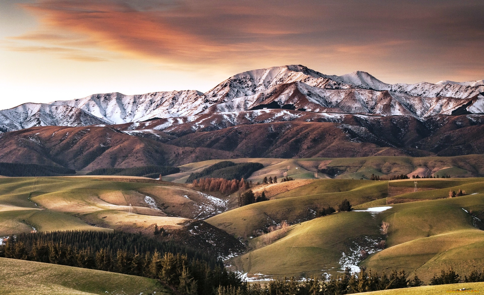 природа, горы, тучи, долина, холмы