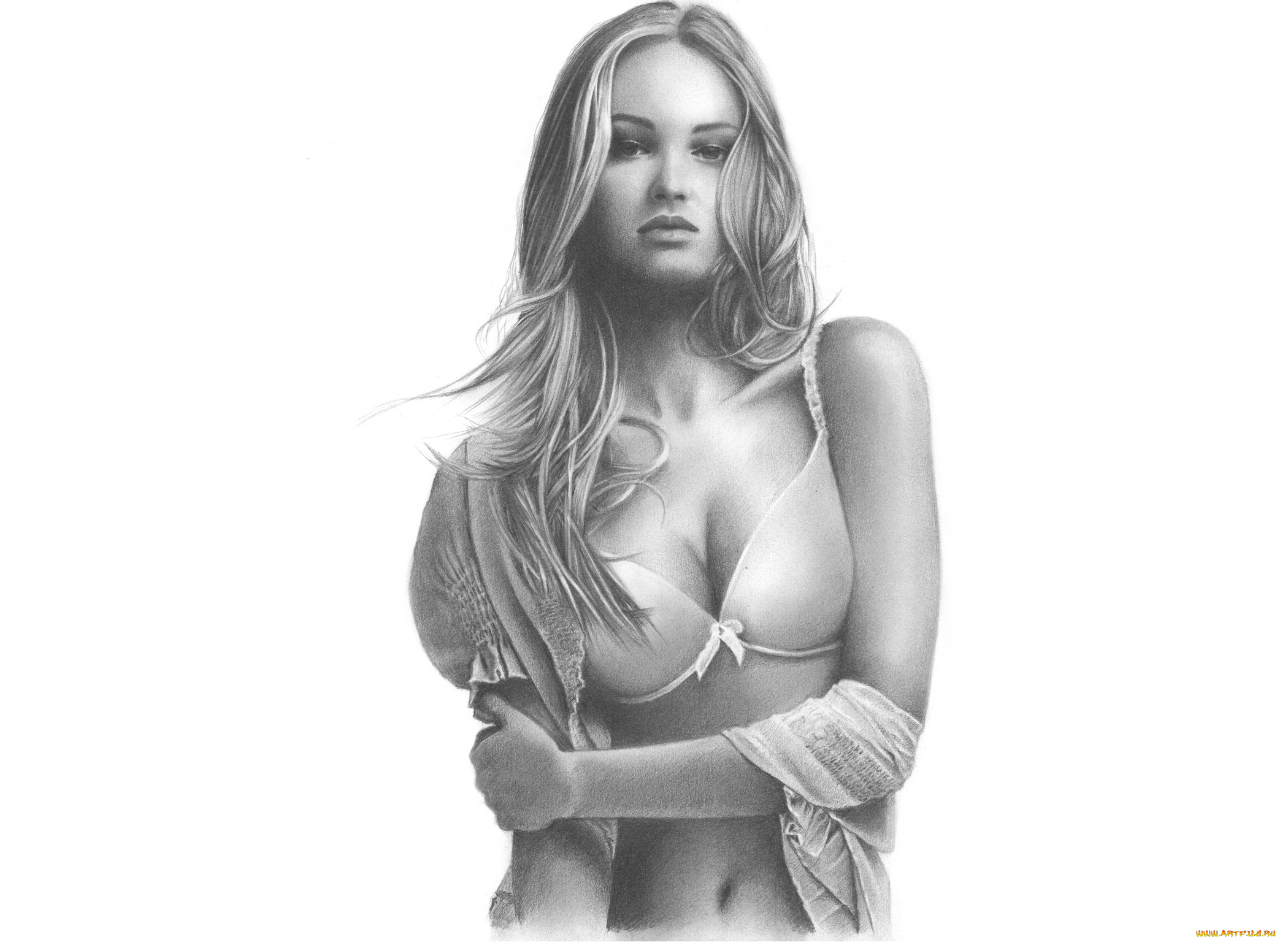 рисованное, люди, бельё, фон, взгляд, девушка