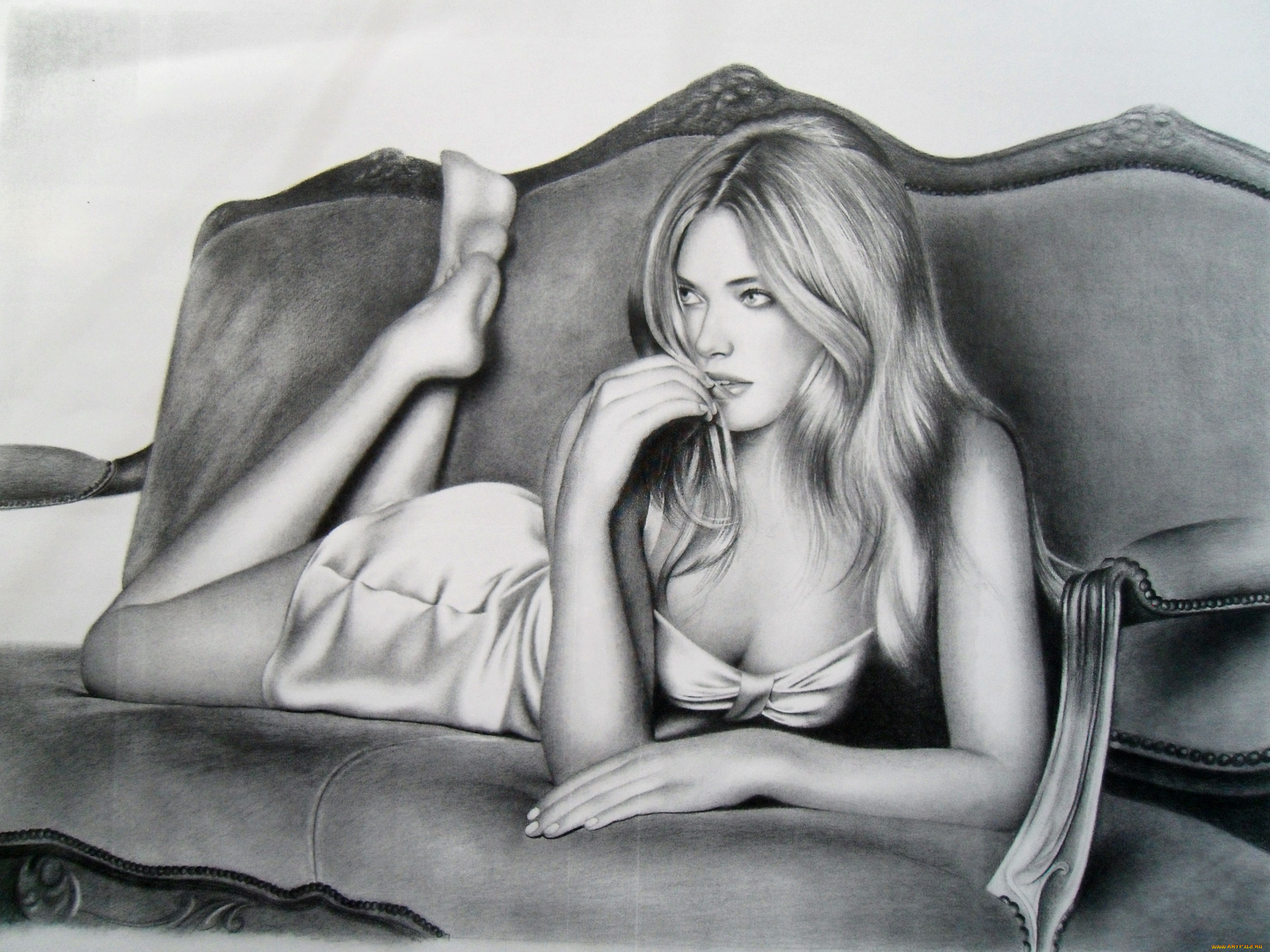 рисованное, люди, фон, девушка, диван