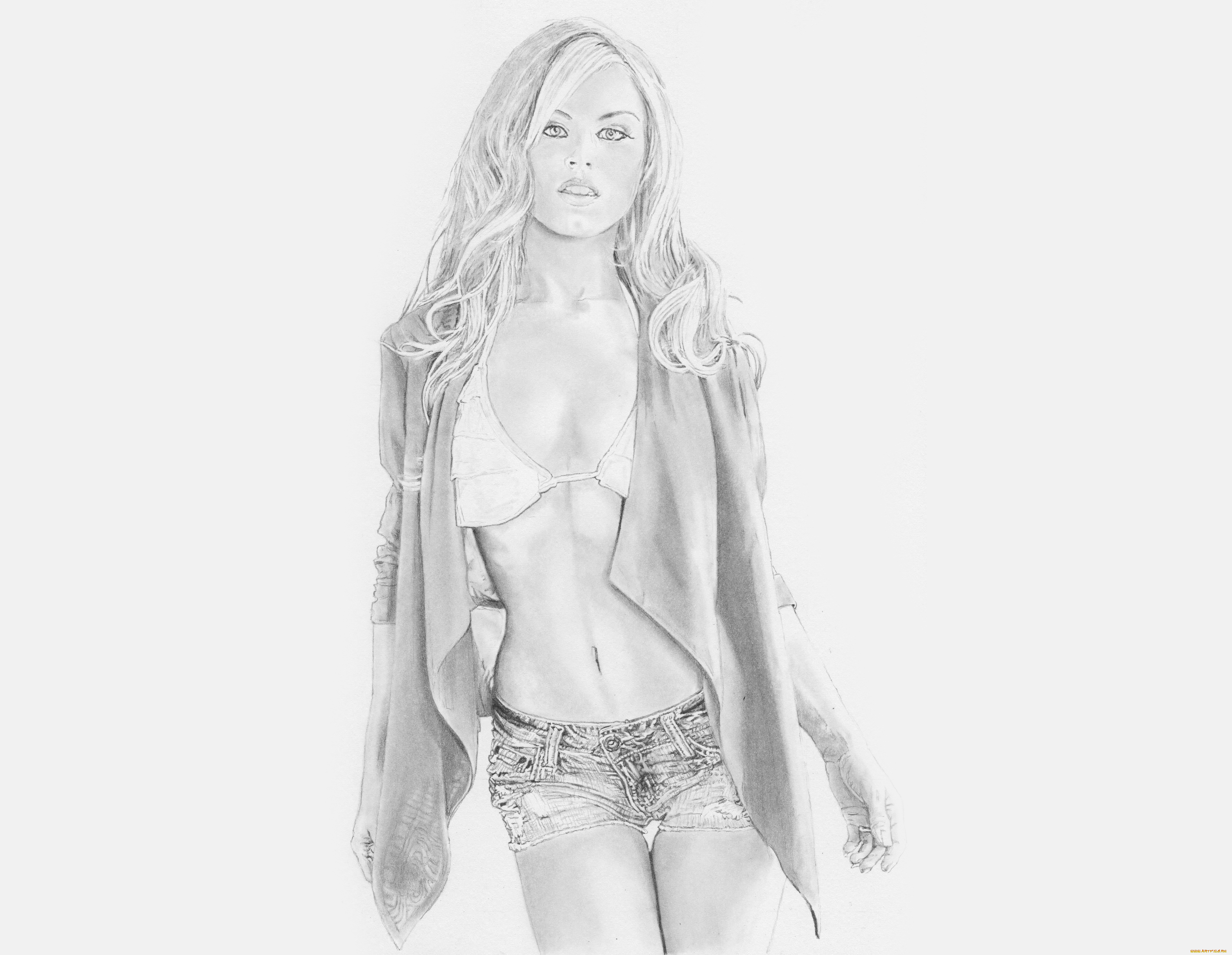 рисованное, люди, девушка, взгляд, фон