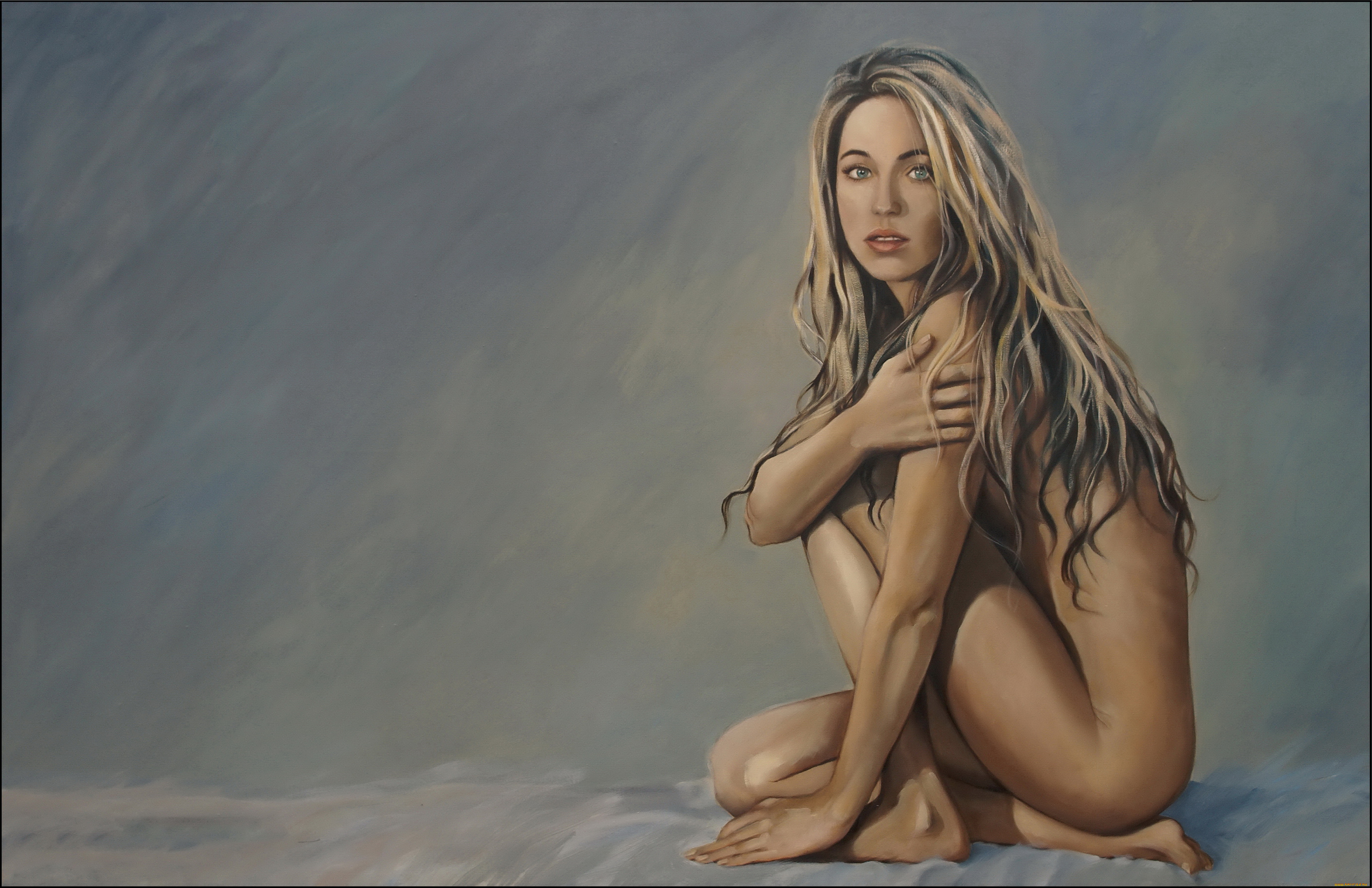 рисованное, люди, девушка, фон, взгляд