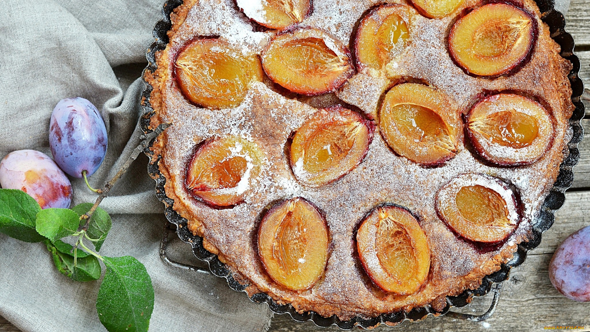 еда, хлеб, , выпечка, слива, пирог, выпечка, сахарная, пудра