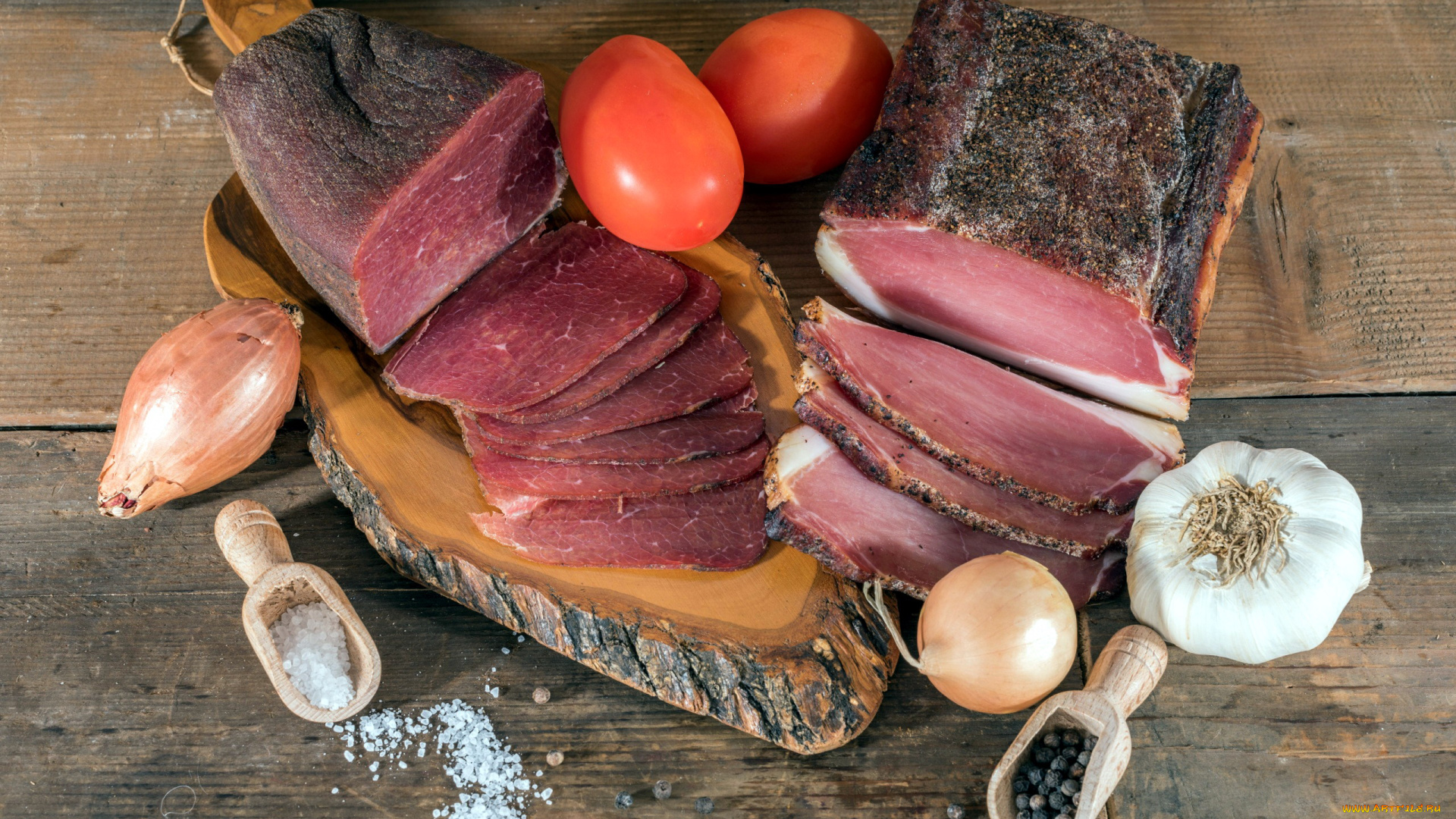 еда, колбасные, изделия, лук, чеснок, ветчина