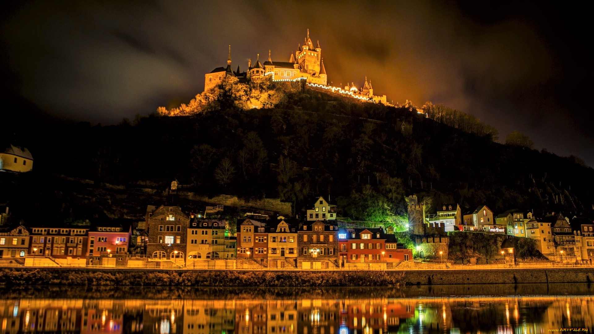 города, -, огни, ночного, города, огни, город, дома