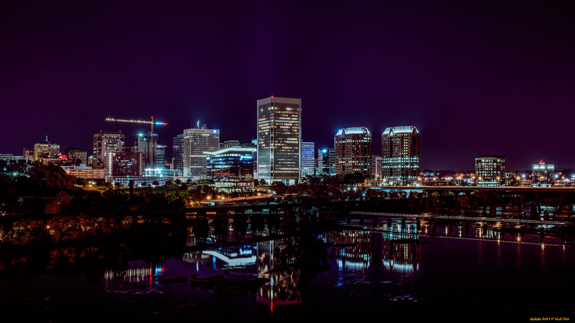 города, -, огни, ночного, города, огни, ночь, здание, город