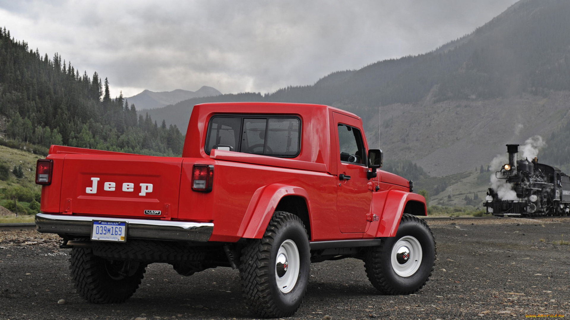 jeep, j-12, prepping, grand, wagoneer, pickup, 2012, автомобили, jeep, паровоз, красный, поезд, j-12, prepping, grand, wagoneer, pickup, 2012