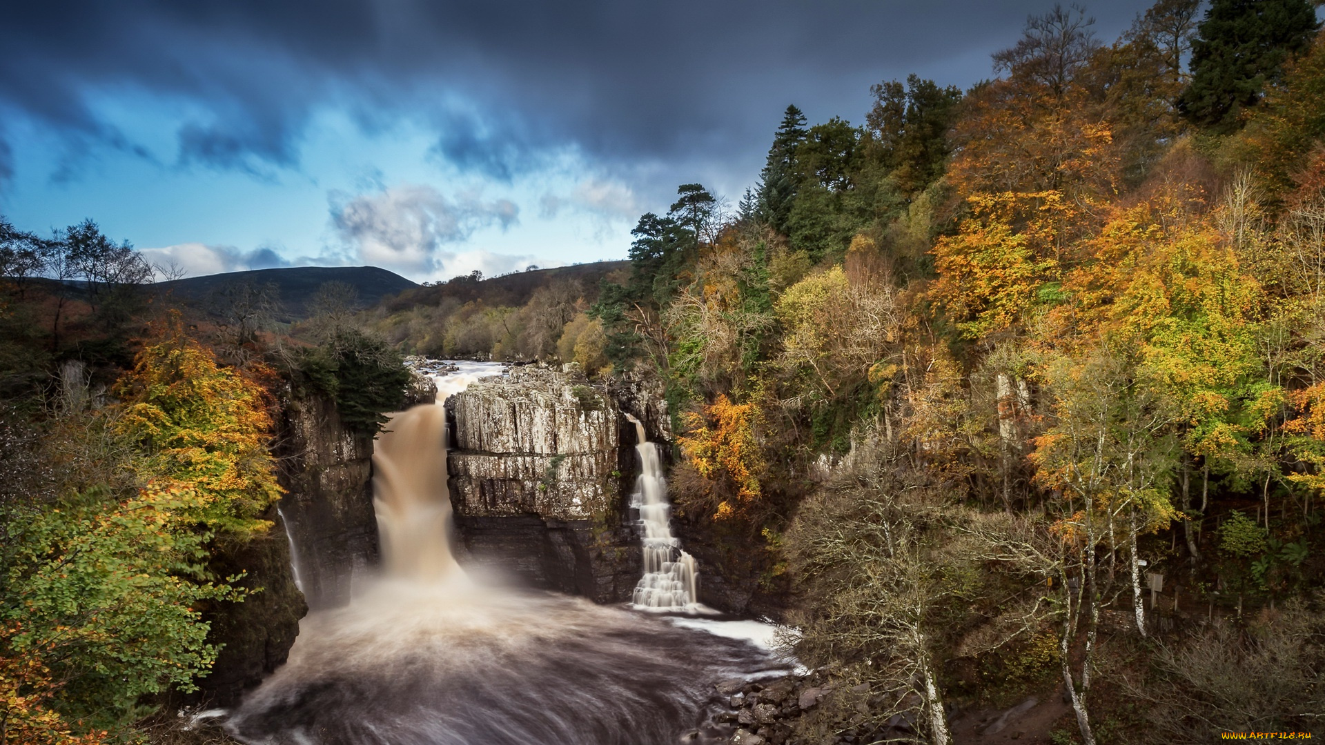 природа, водопады, водопад, река, осень