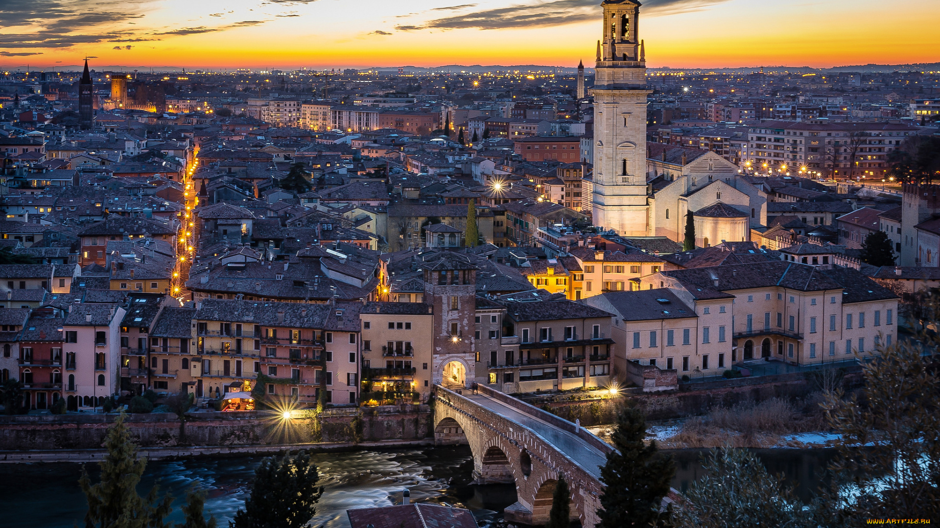 verona, sunset, города, верона, , италия, простор