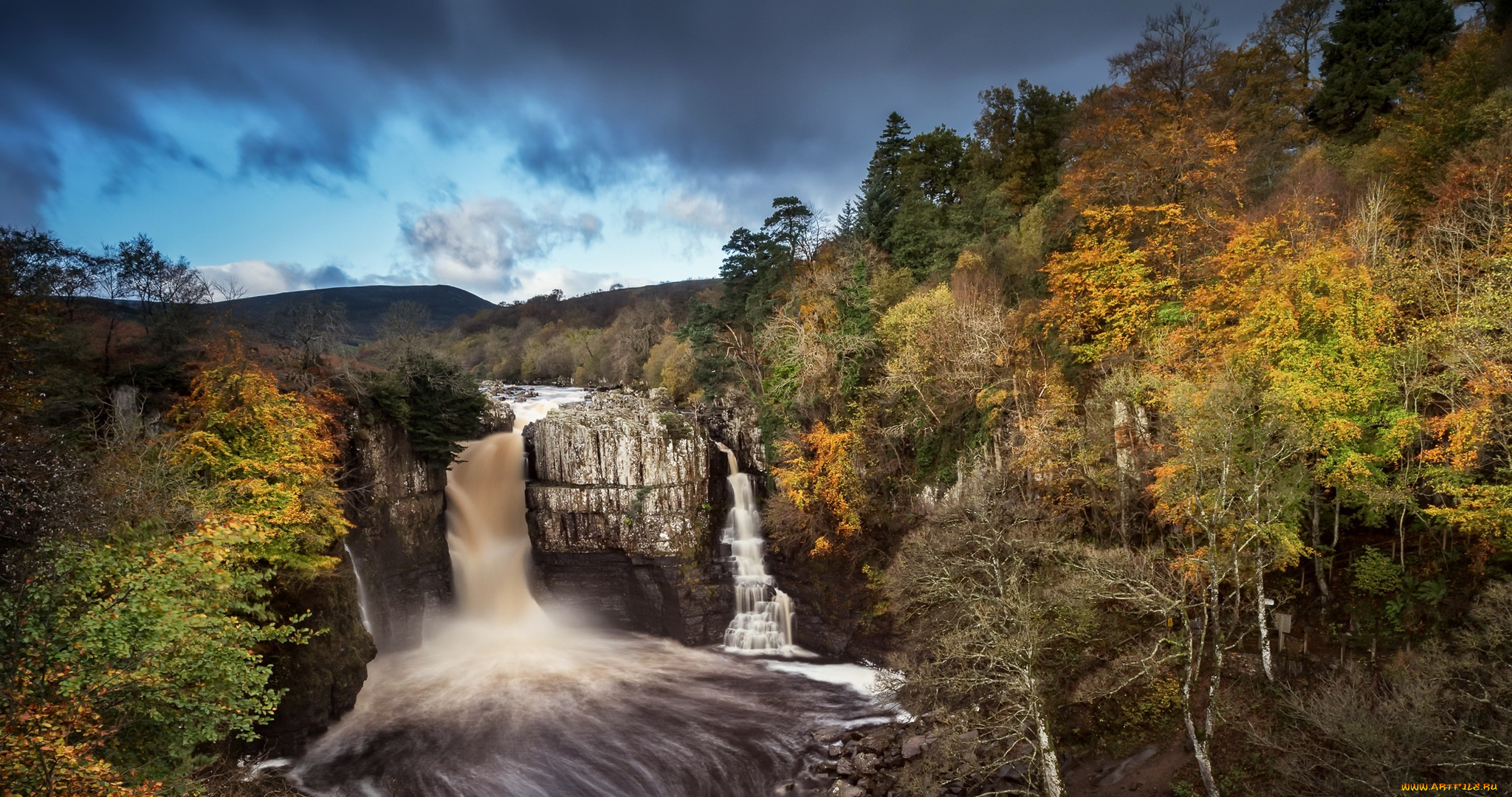 природа, водопады, водопад, река, осень