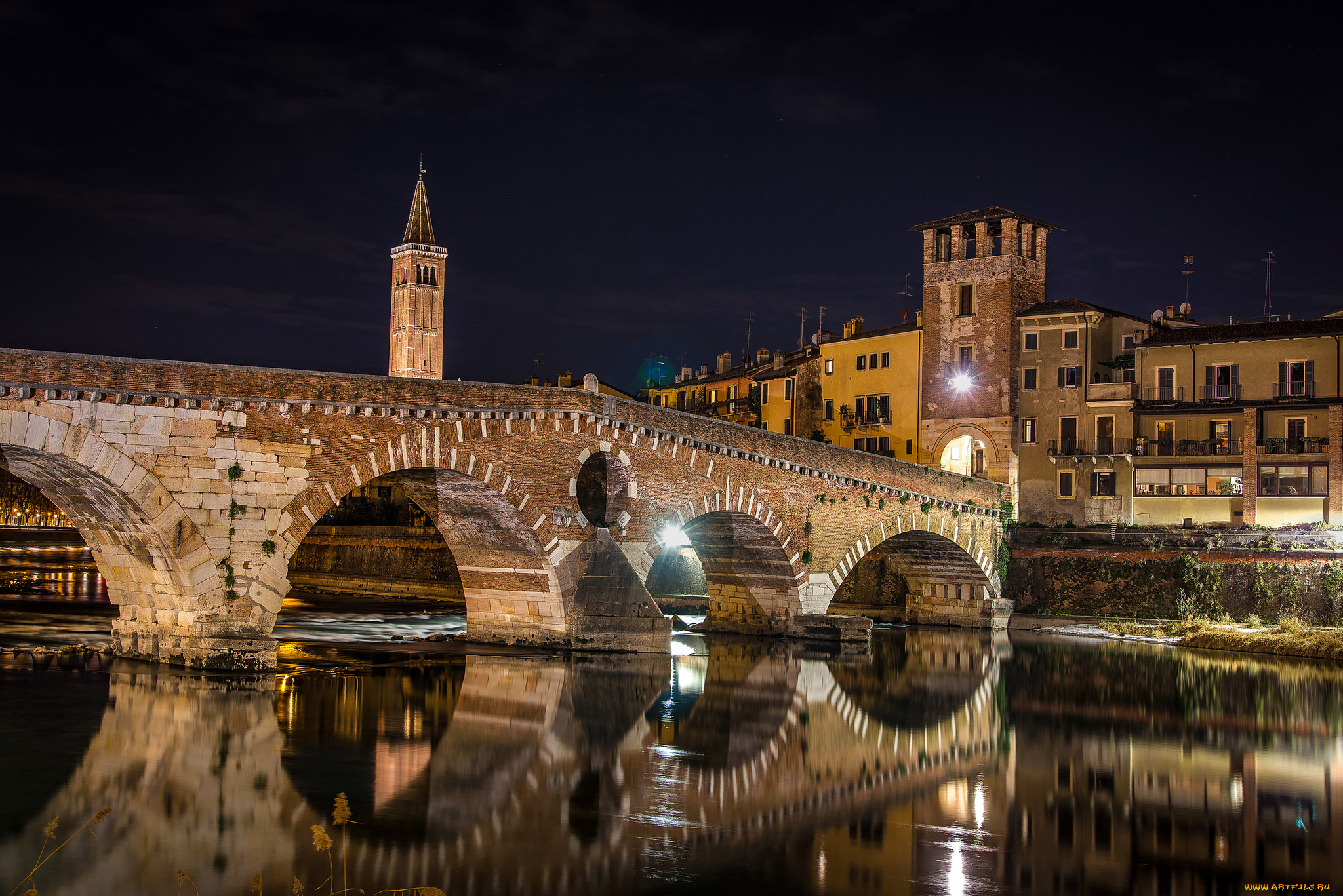verona, ponte, di, pietra, города, верона, , италия, простор