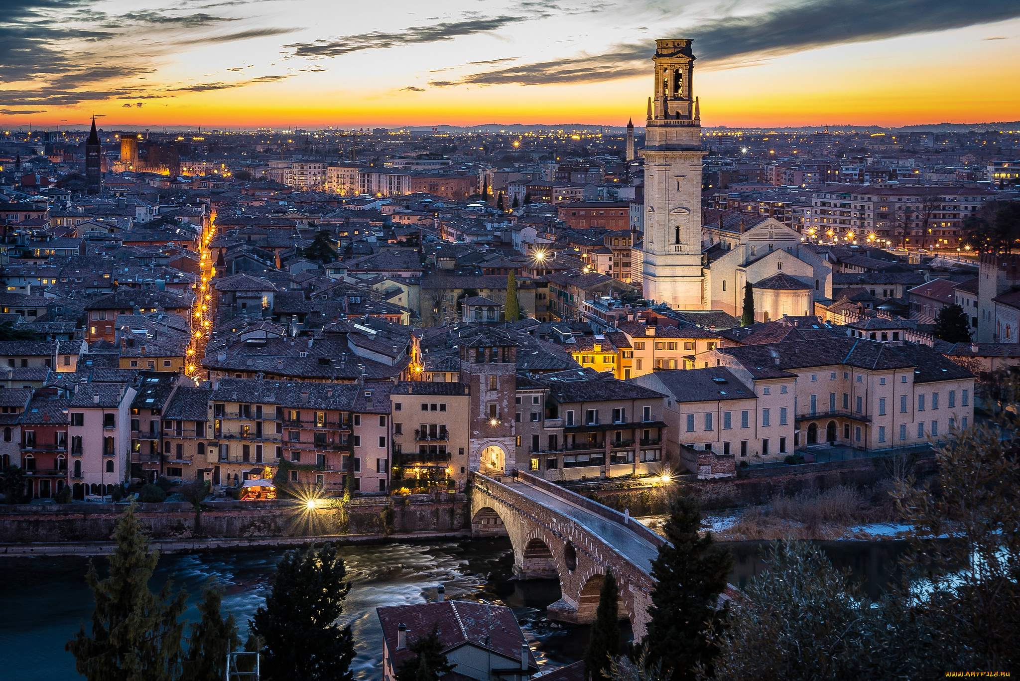 verona, sunset, города, верона, , италия, простор
