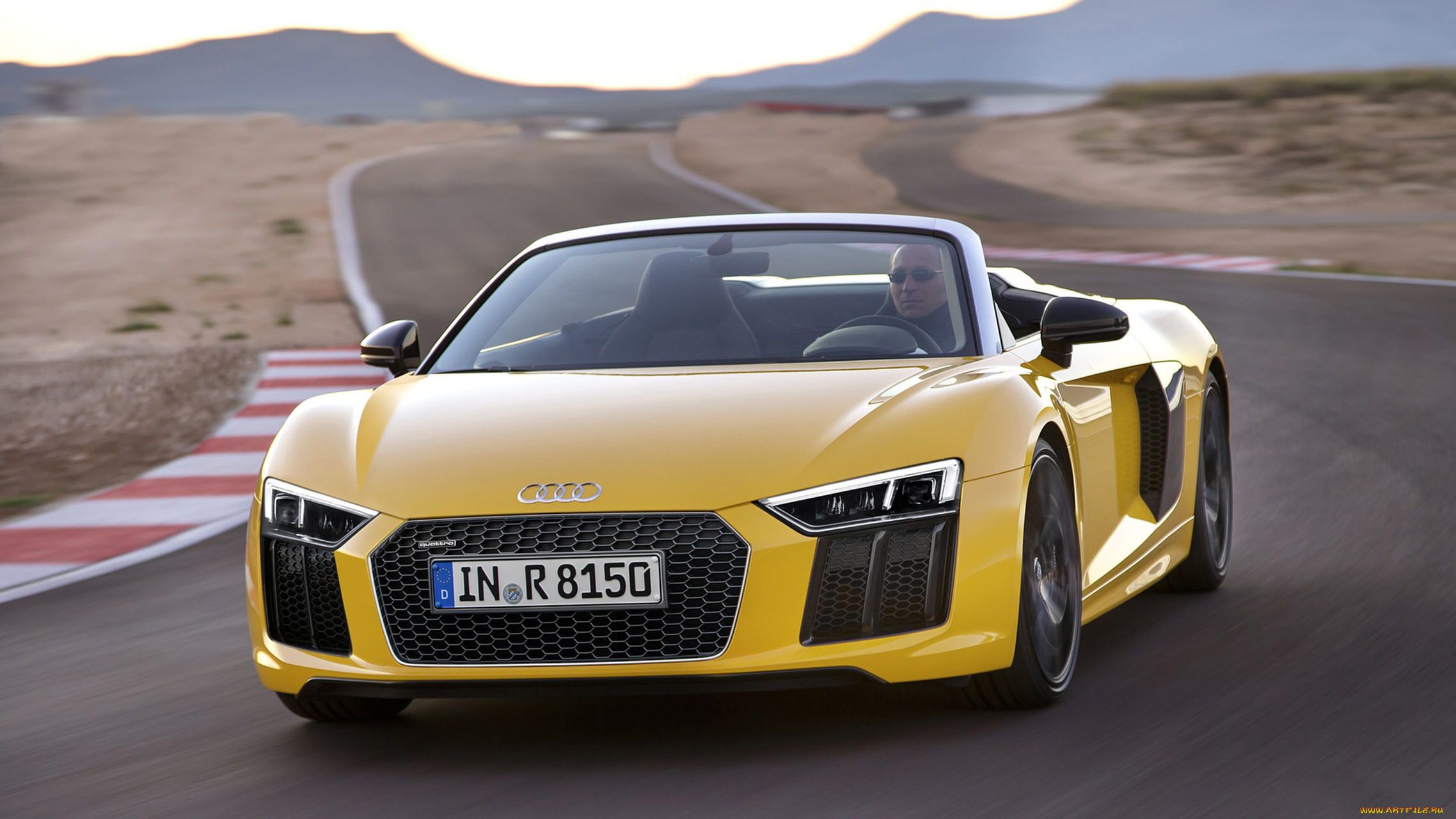 автомобили, audi, v10, r8, 2017, жёлтый, spyder