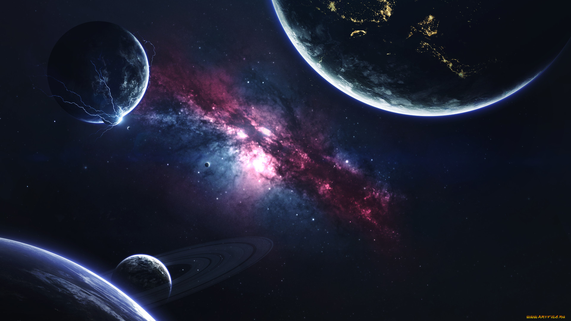 космос, арт, планеты, вселенная, галактики, звезды