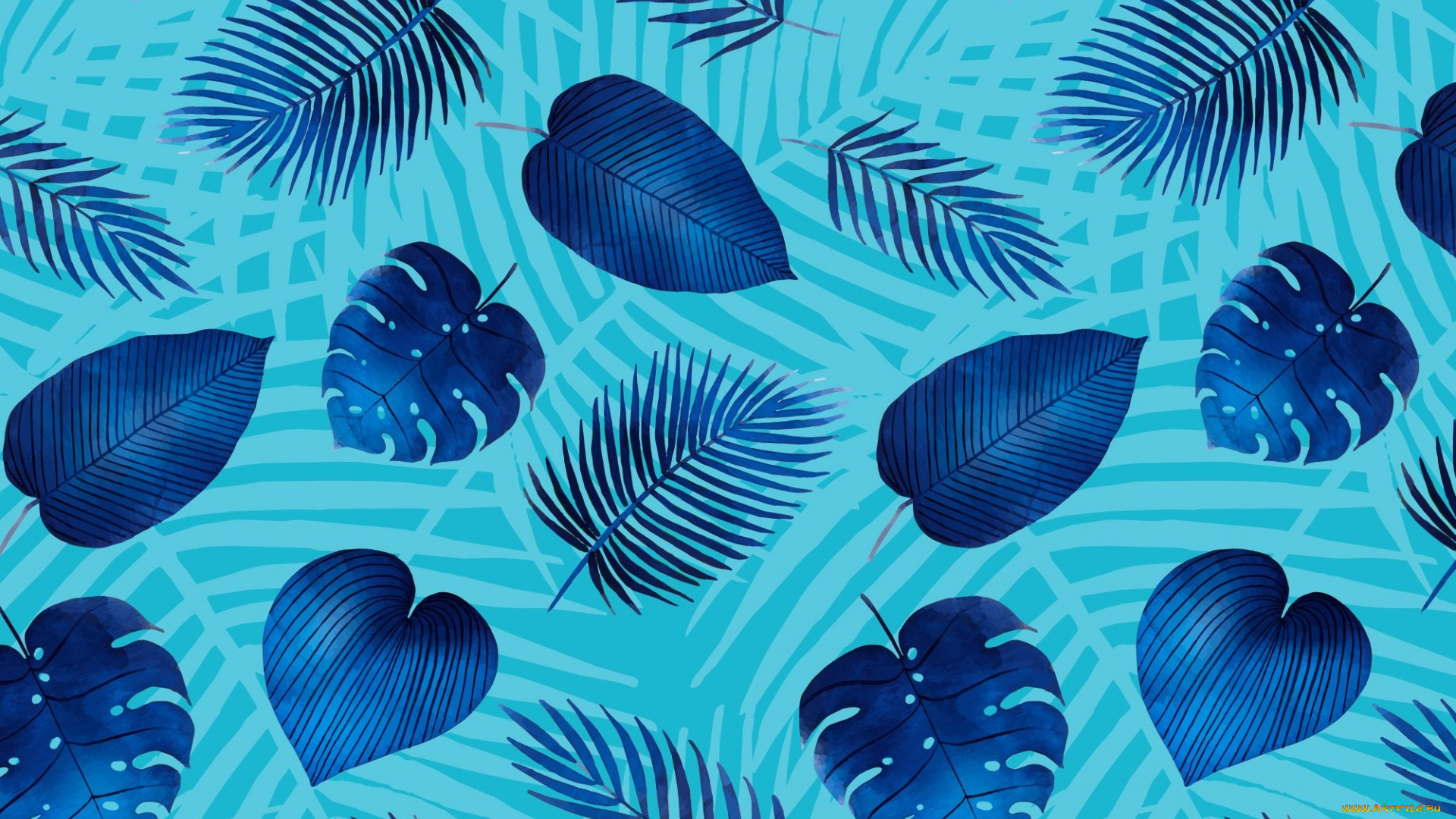 векторная, графика, природа, , nature, leaves, pattern, голубой, фон, текстура, синий, листья