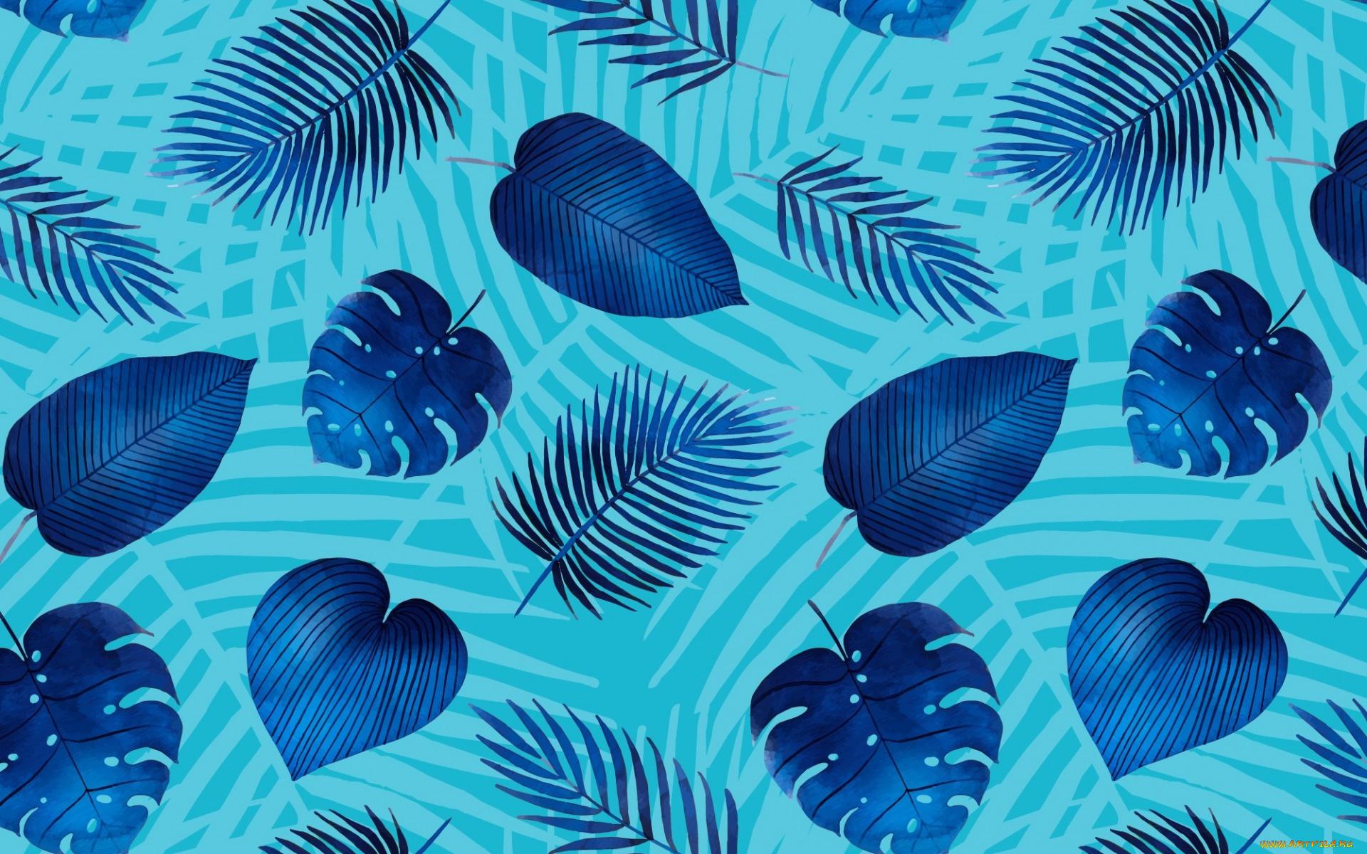 векторная, графика, природа, , nature, leaves, pattern, голубой, фон, текстура, синий, листья