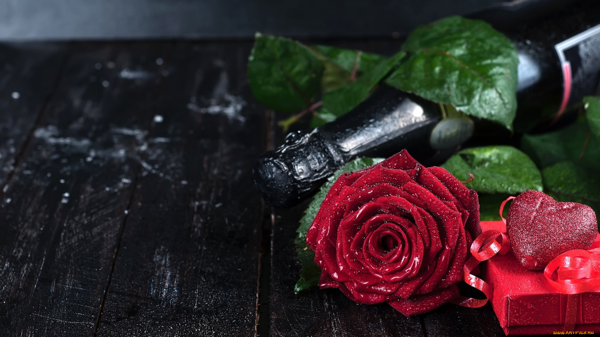 праздничные, день, святого, валентина, , сердечки, , любовь, вино, роза, подарок, сердце