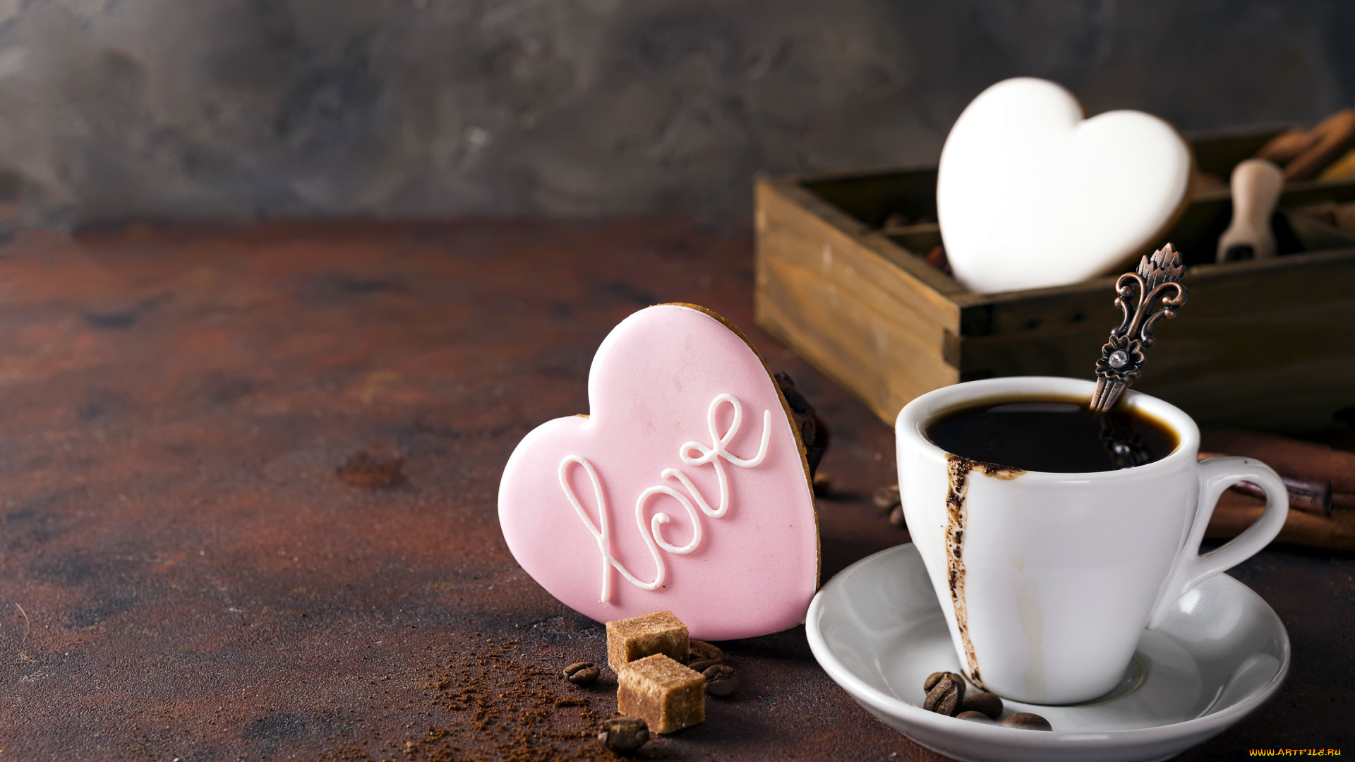 праздничные, день, святого, валентина, , сердечки, , любовь, кофе, конфеты, сердце, надпись