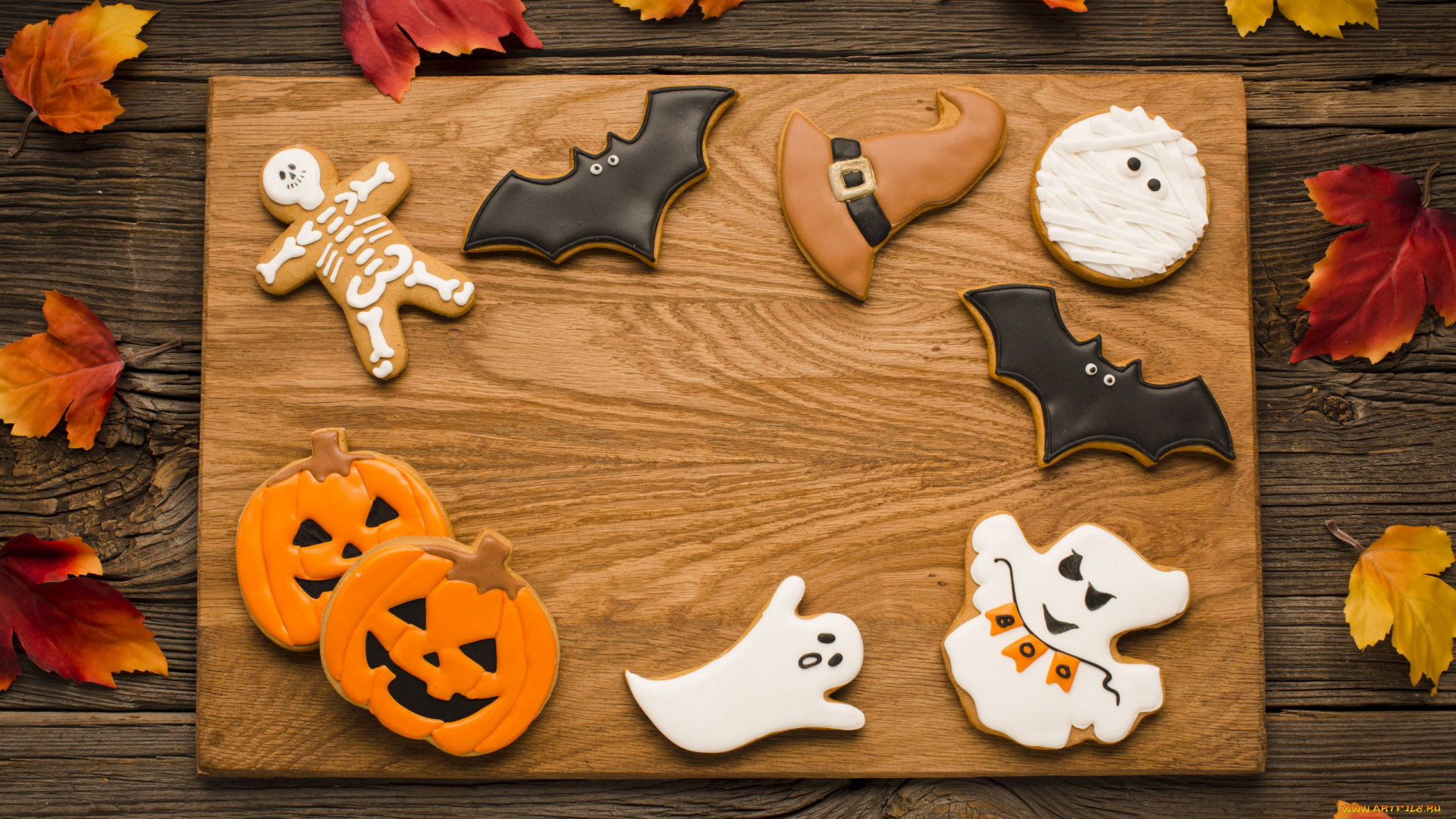 праздничные, хэллоуин, листья, печенье, фигурки