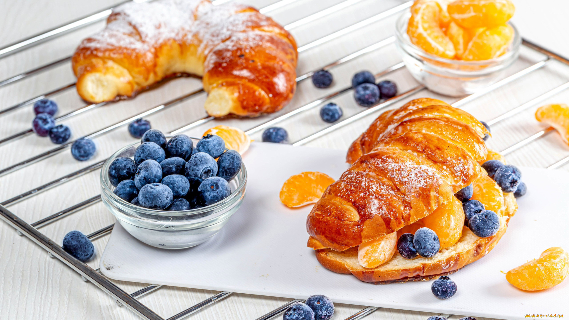 еда, мороженое, , десерты, круассан, мандарин, черника, десерт