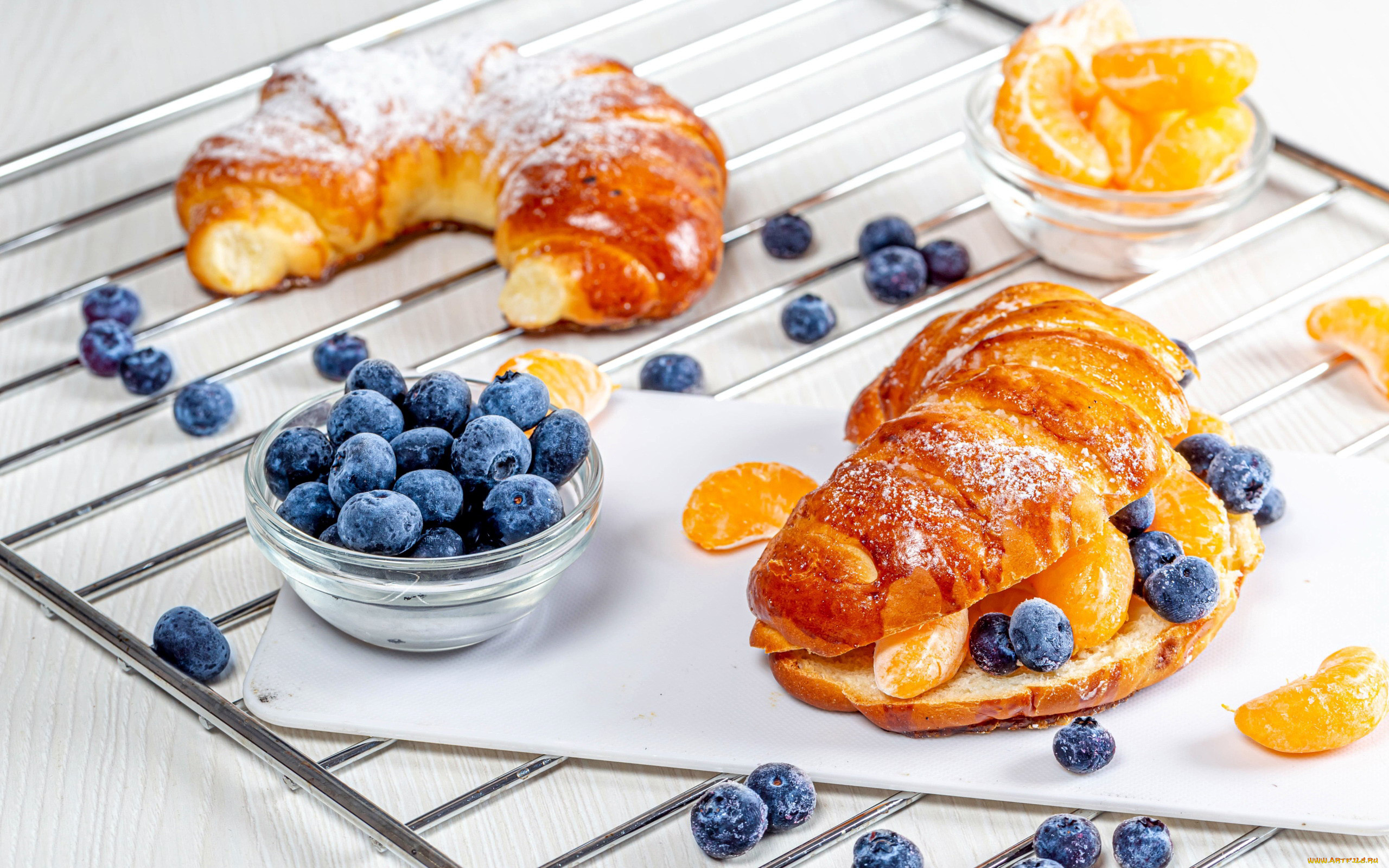 еда, мороженое, , десерты, круассан, мандарин, черника, десерт