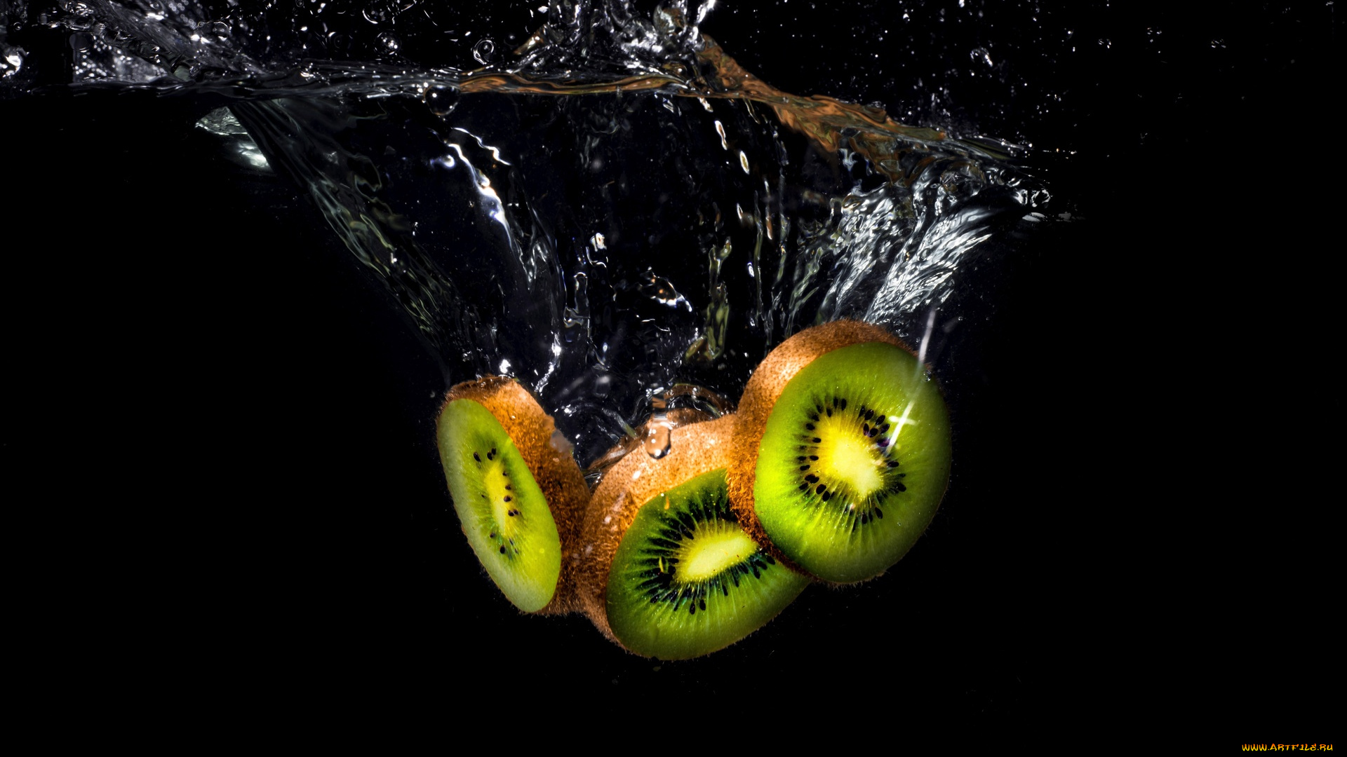 еда, киви, ломтики, вода