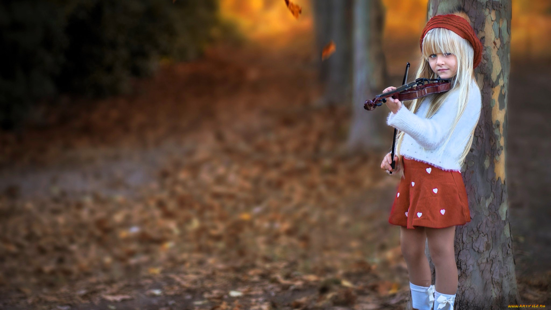 музыка, -другое, девочка, скрипка, осень