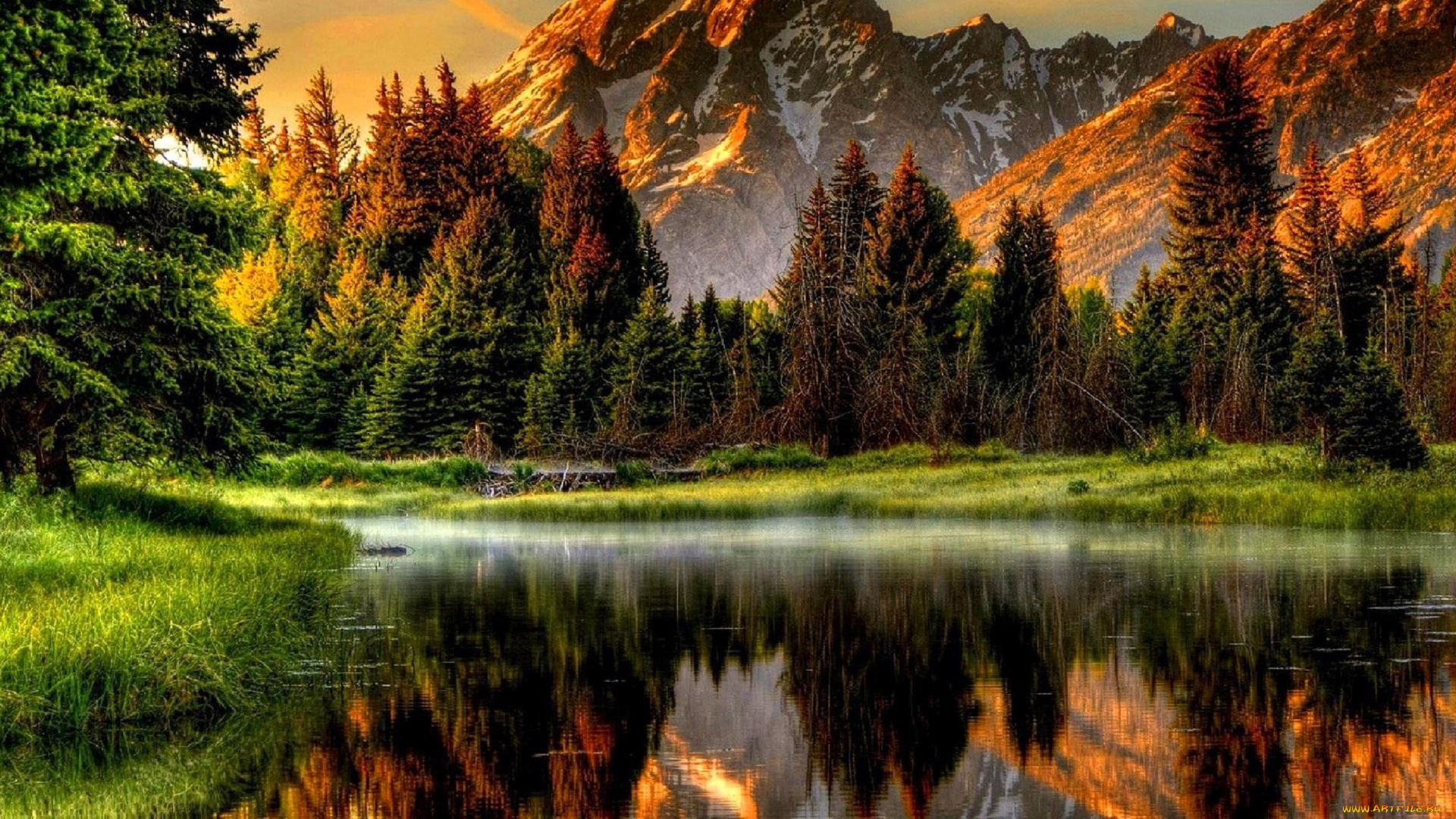 природа, реки, озера, горы, лес, осень, озеро