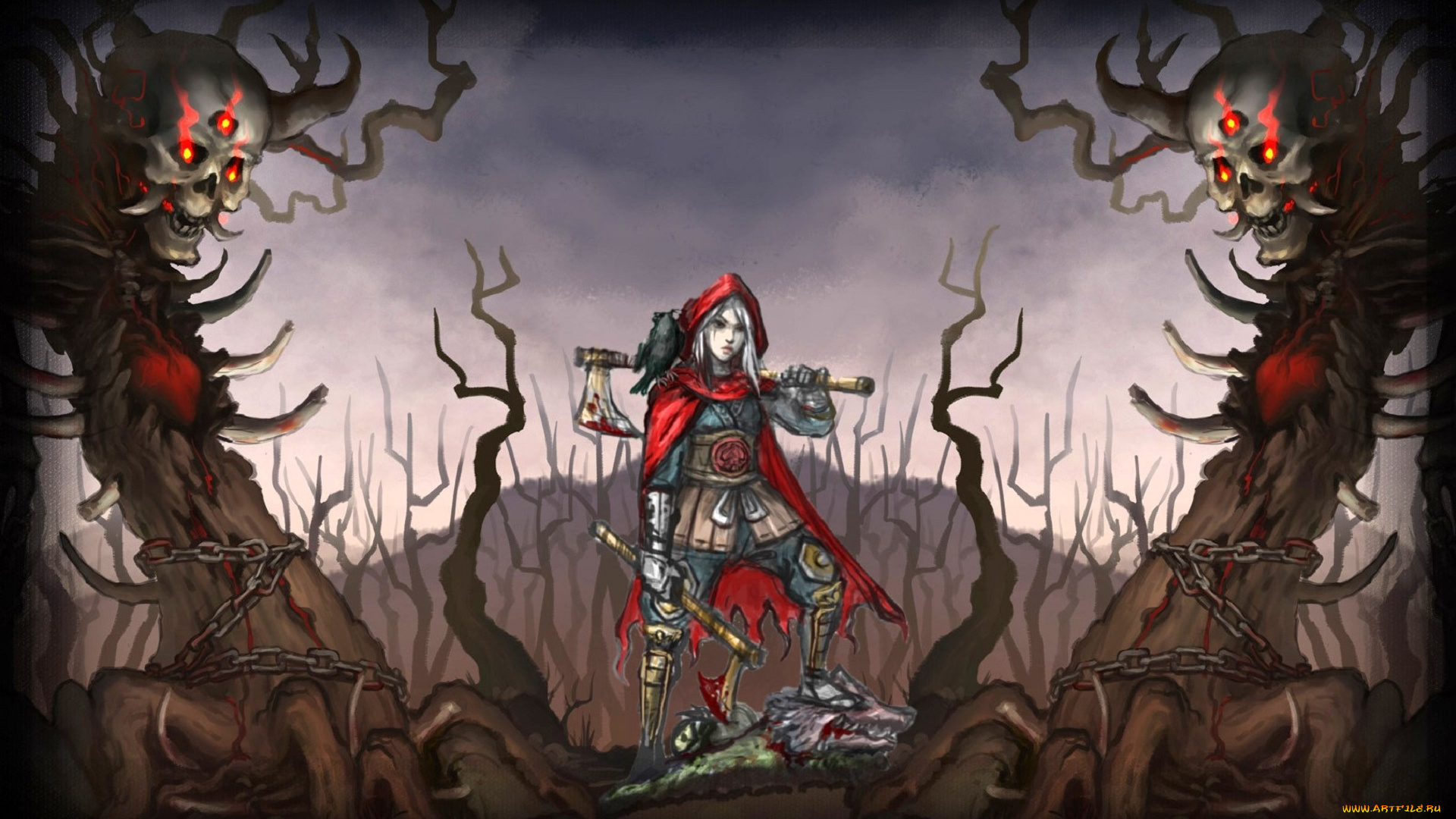 видео, игры, akaneiro, , demon, hunters, девушка, топоры, кровь, монстры