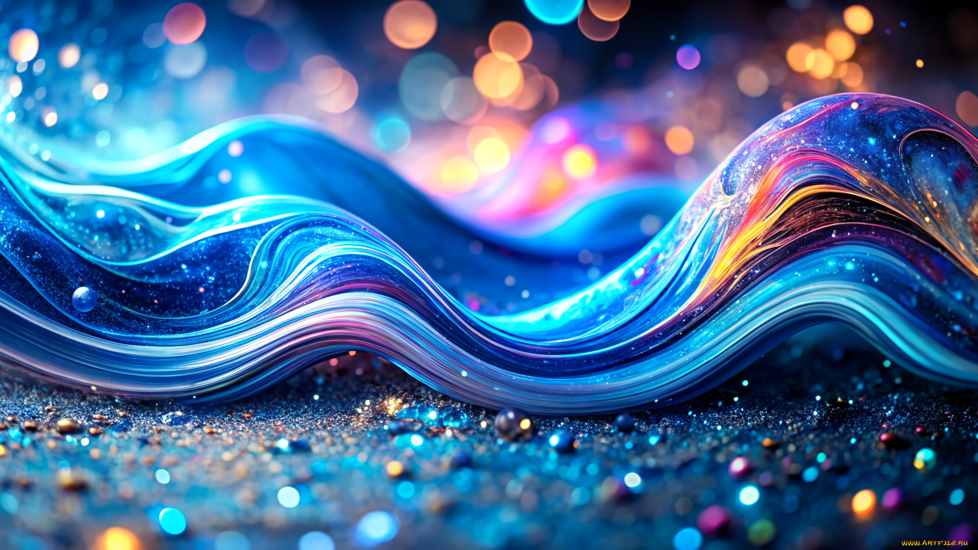 3д, графика, абстракция, , abstract, блики, цвета, волна, шарики, песок