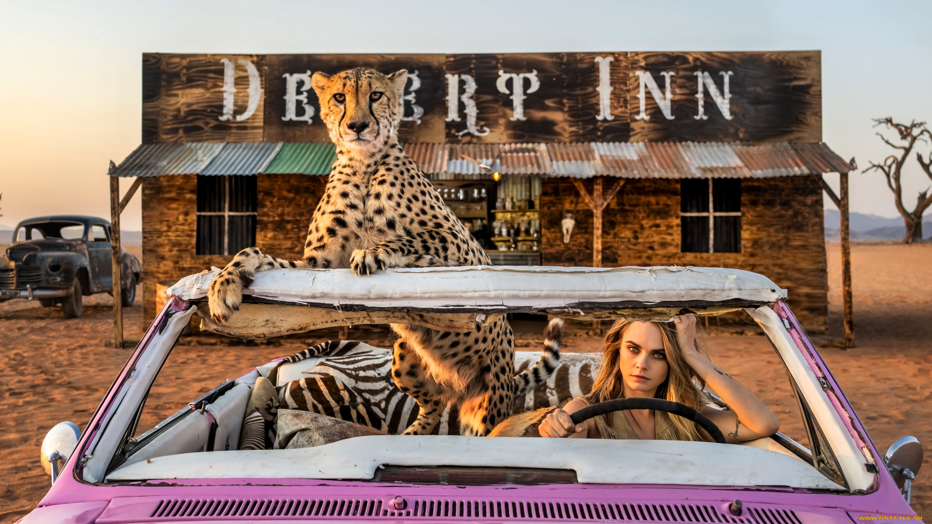 девушки, cara, delevingne, блондинка, машина, гепард, гостиница