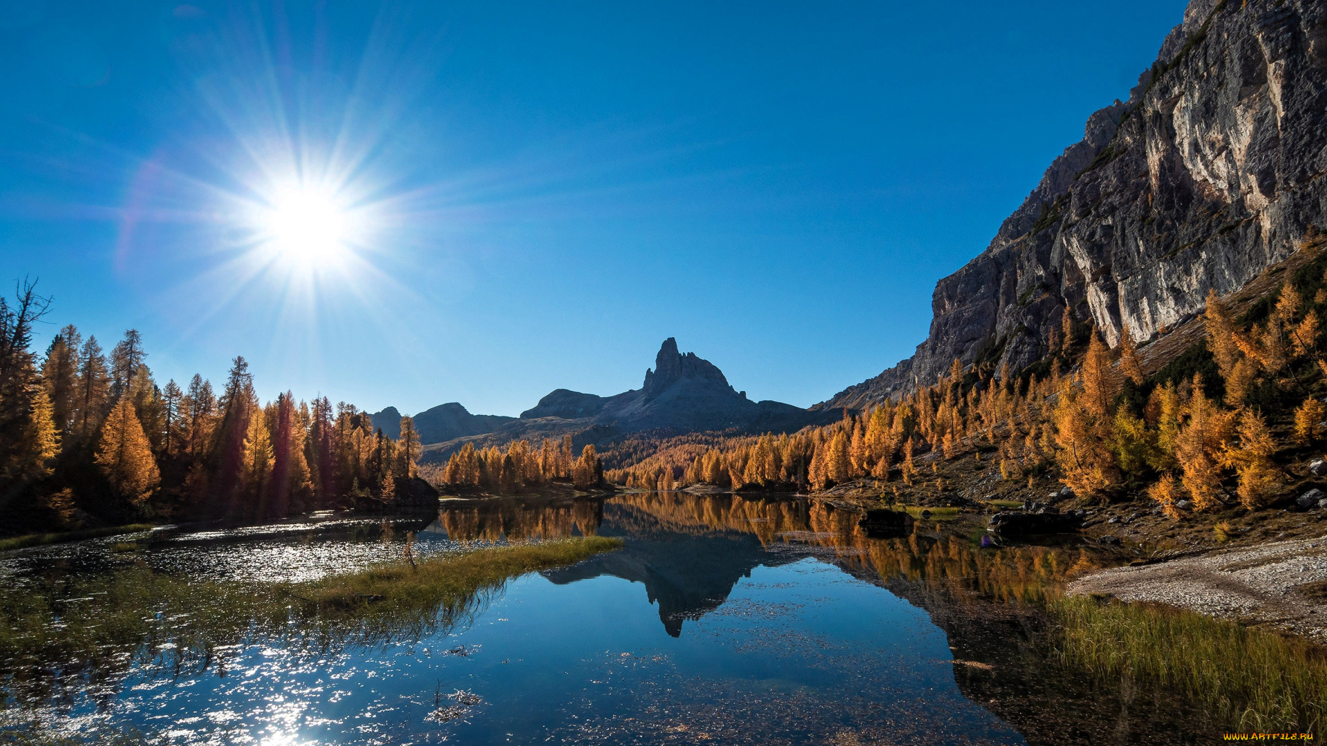 природа, реки, озера, горы, лес, осень, озеро, солнце