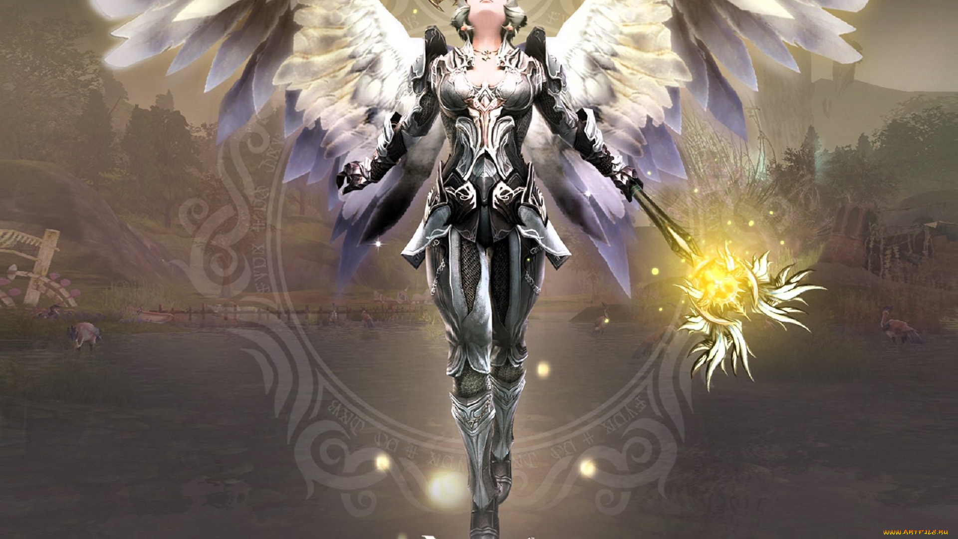 видео, игры, aion, , the, tower, of, eternity, персонаж, ангел, девушка, латы, посох