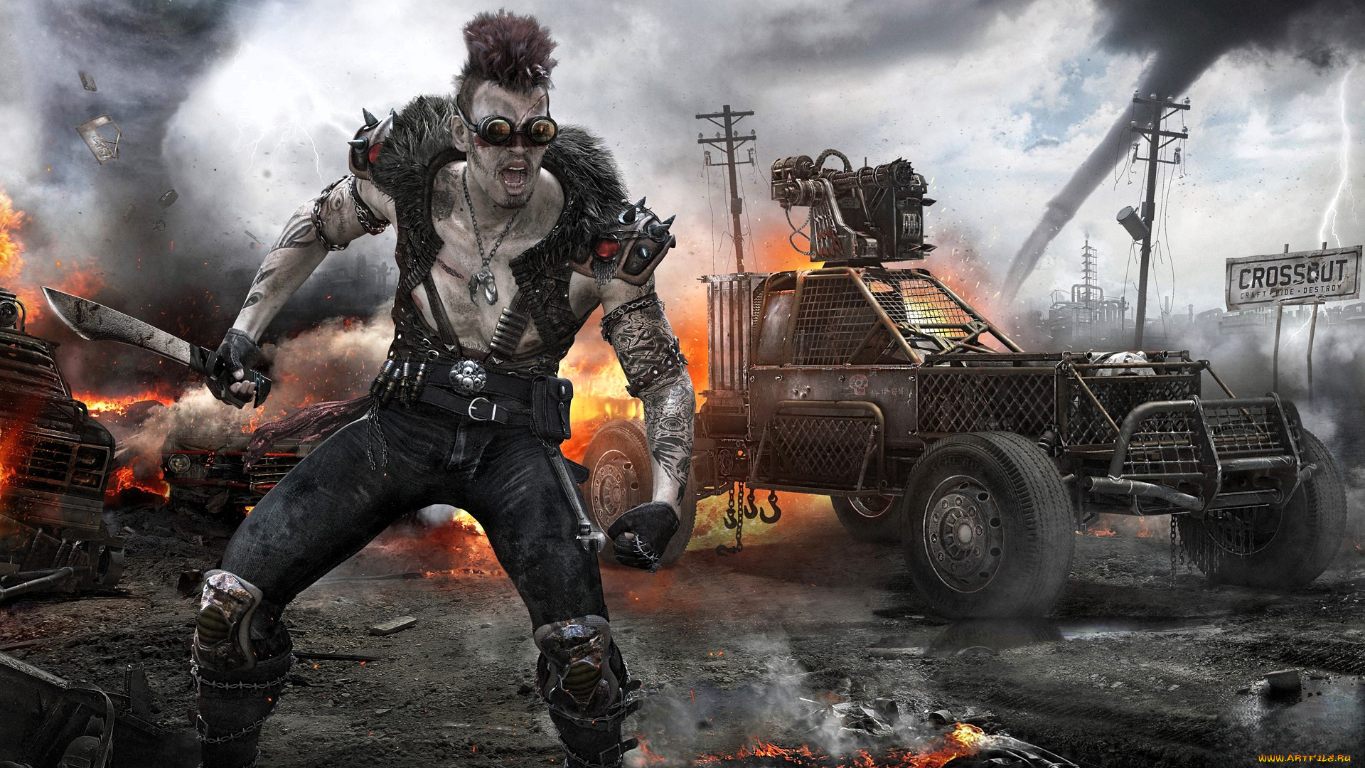 видео, игры, crossout, техника, машины, огонь, оружие, человек, нож