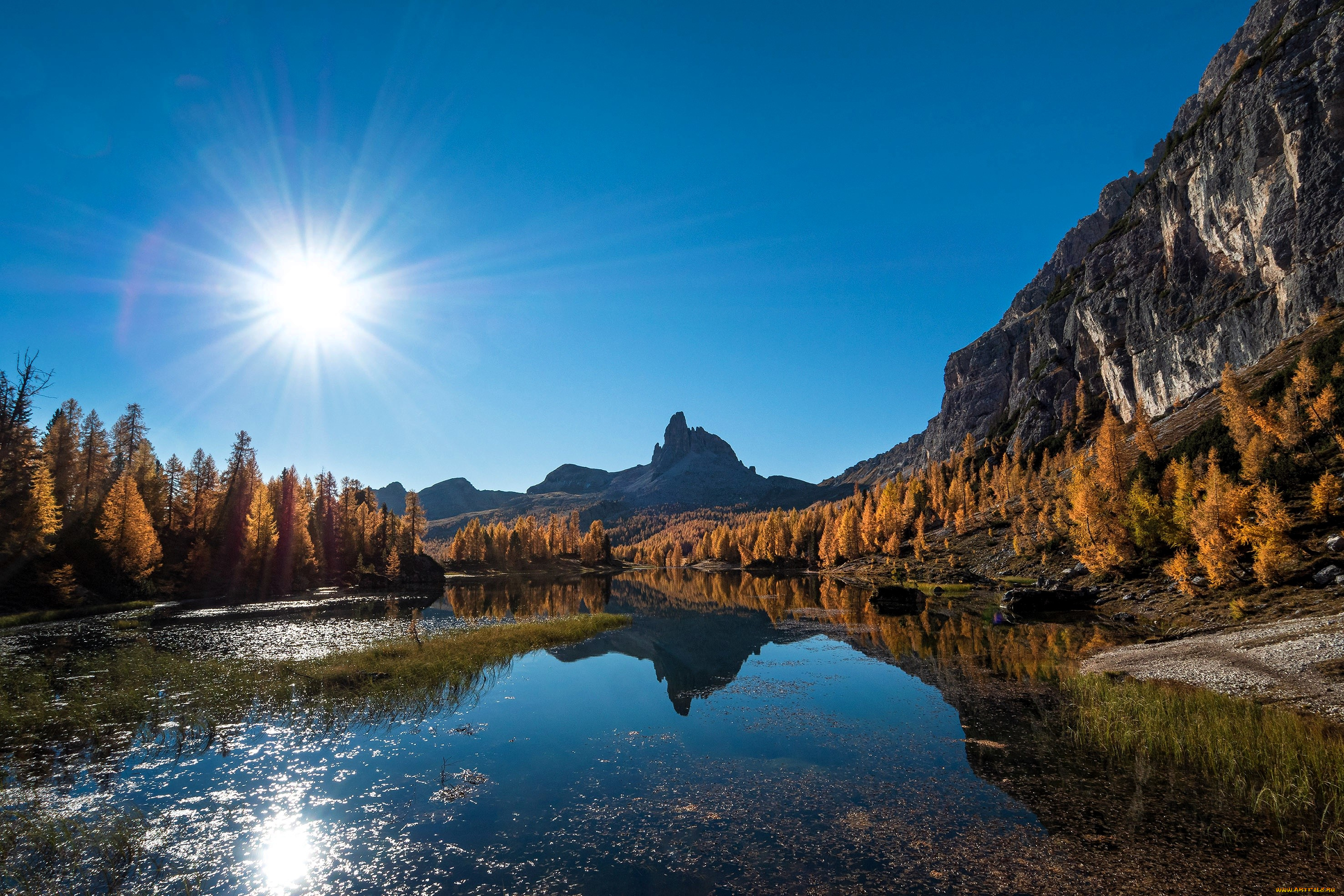 природа, реки, озера, горы, лес, осень, озеро, солнце