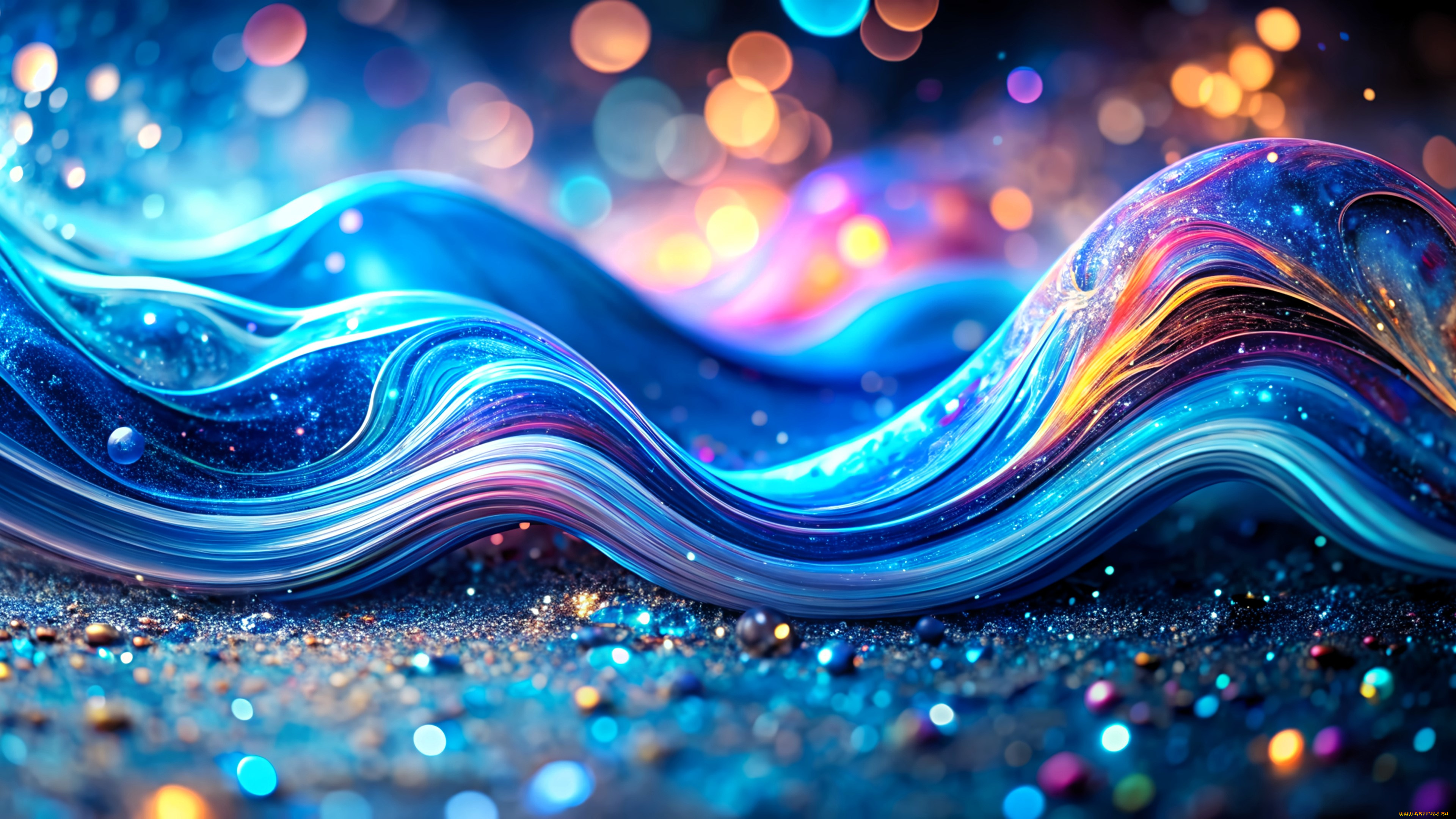 3д, графика, абстракция, , abstract, блики, цвета, волна, шарики, песок