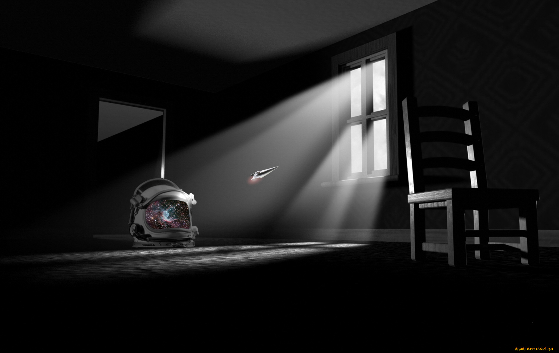 3д, графика, другое, окно, стул, шлём