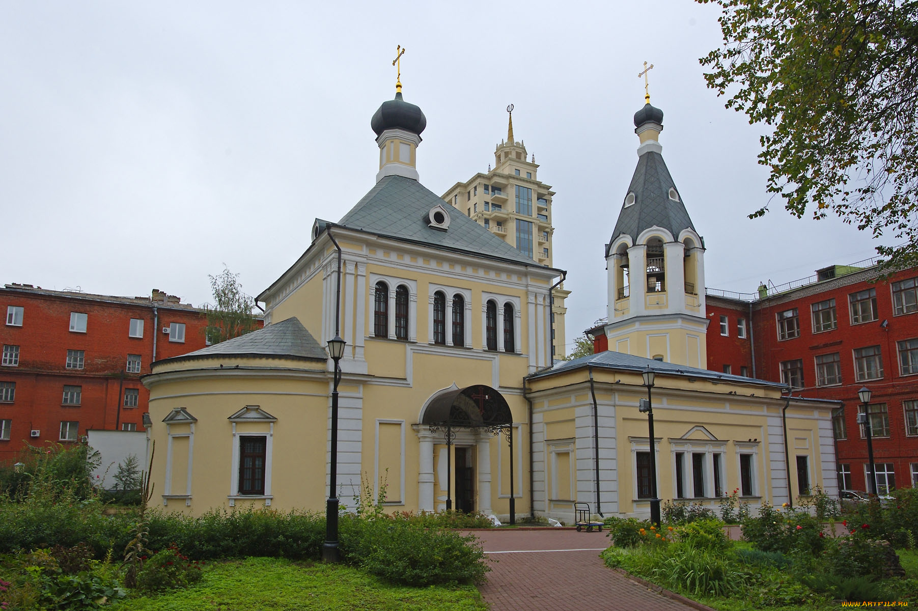 храм, марона, пустынника, бабьем, городке, города, православные, церкви, монастыри, небо, фонари, газон, деревья, дома