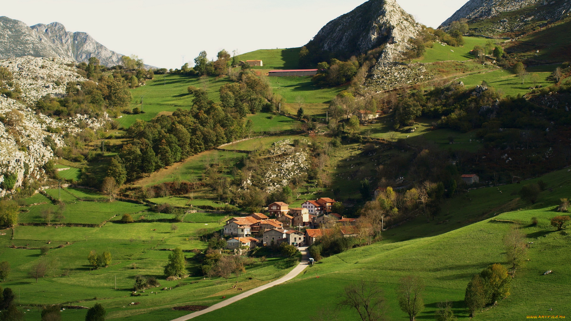 испания, кантабрия, сильориго, де, льебана, природа, пейзажи, горы, дома, долина