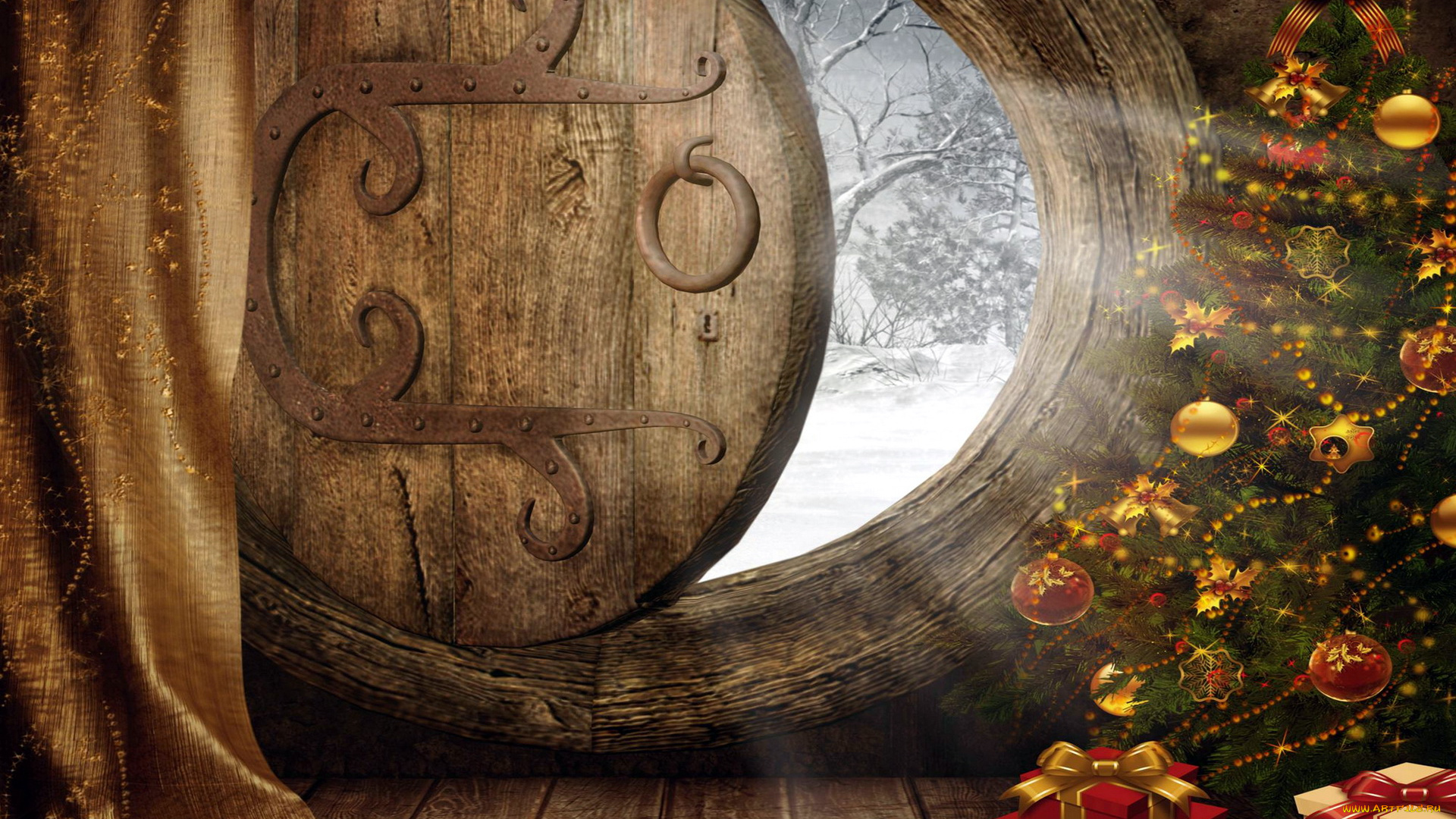 праздничные, 3д, графика, новый, год, елка, подарки