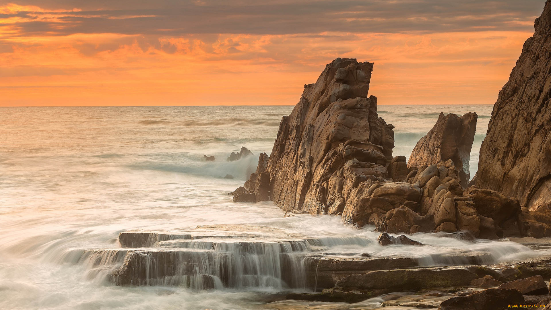 природа, побережье, волны, скалы, пена