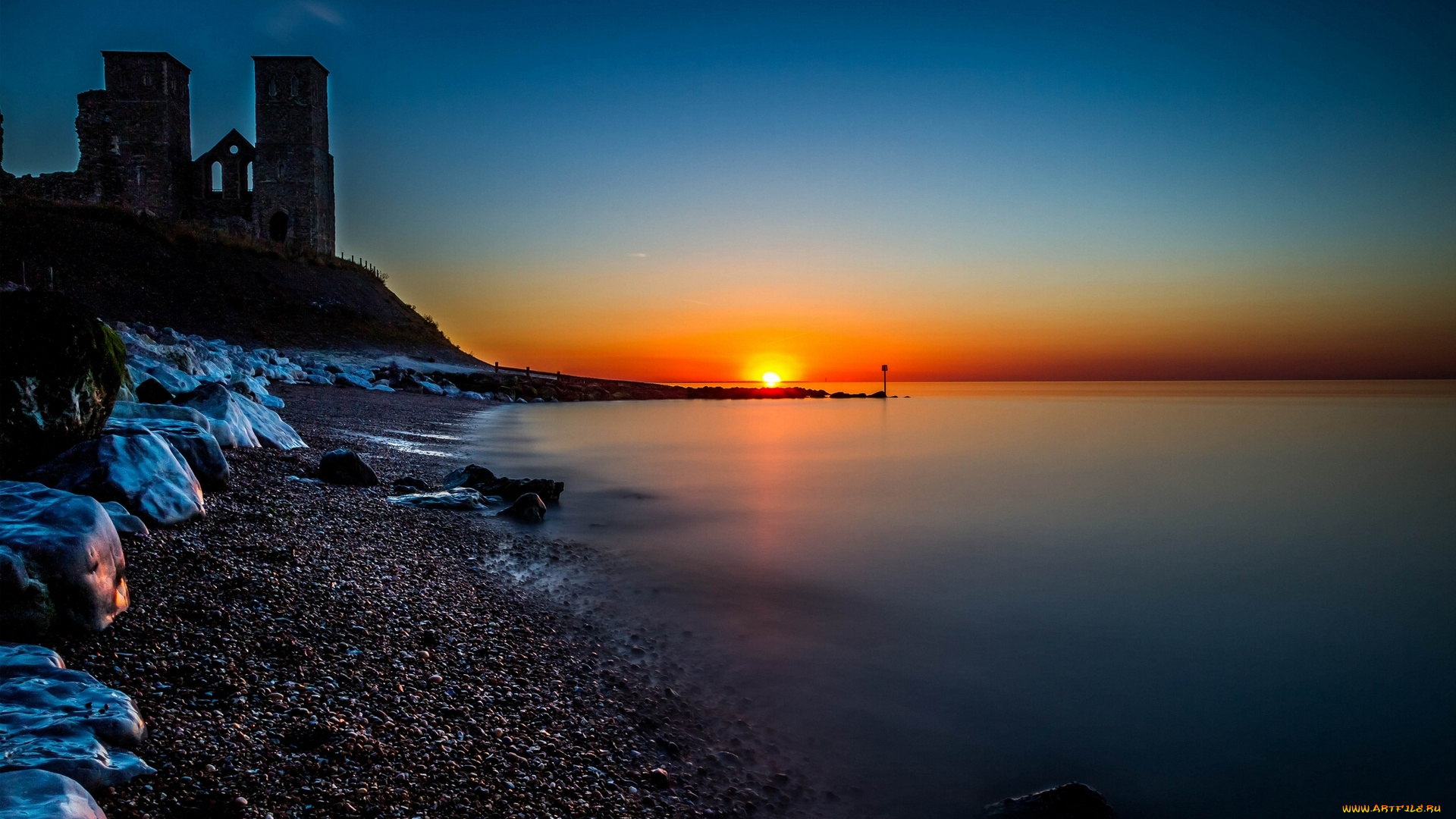 природа, восходы, закаты, море, закат, побережье, развалины, пейзаж, камни