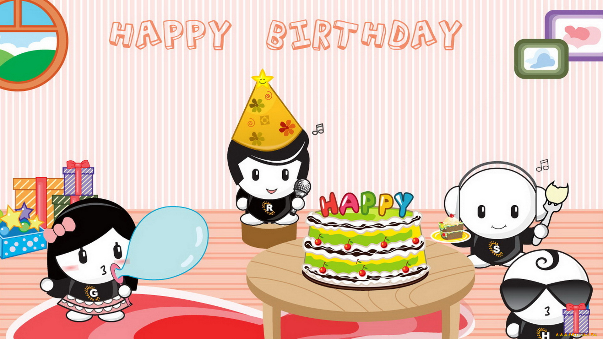 веселая, компания, праздничные, день, рождения