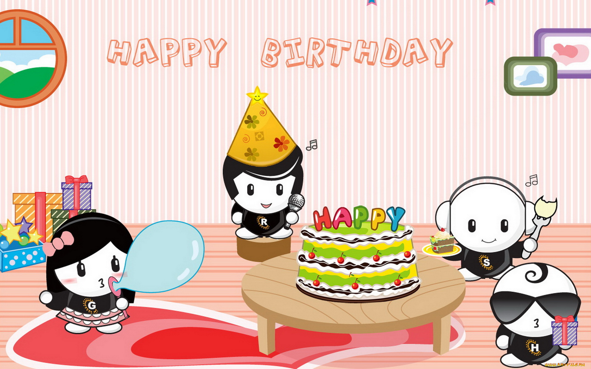 веселая, компания, праздничные, день, рождения