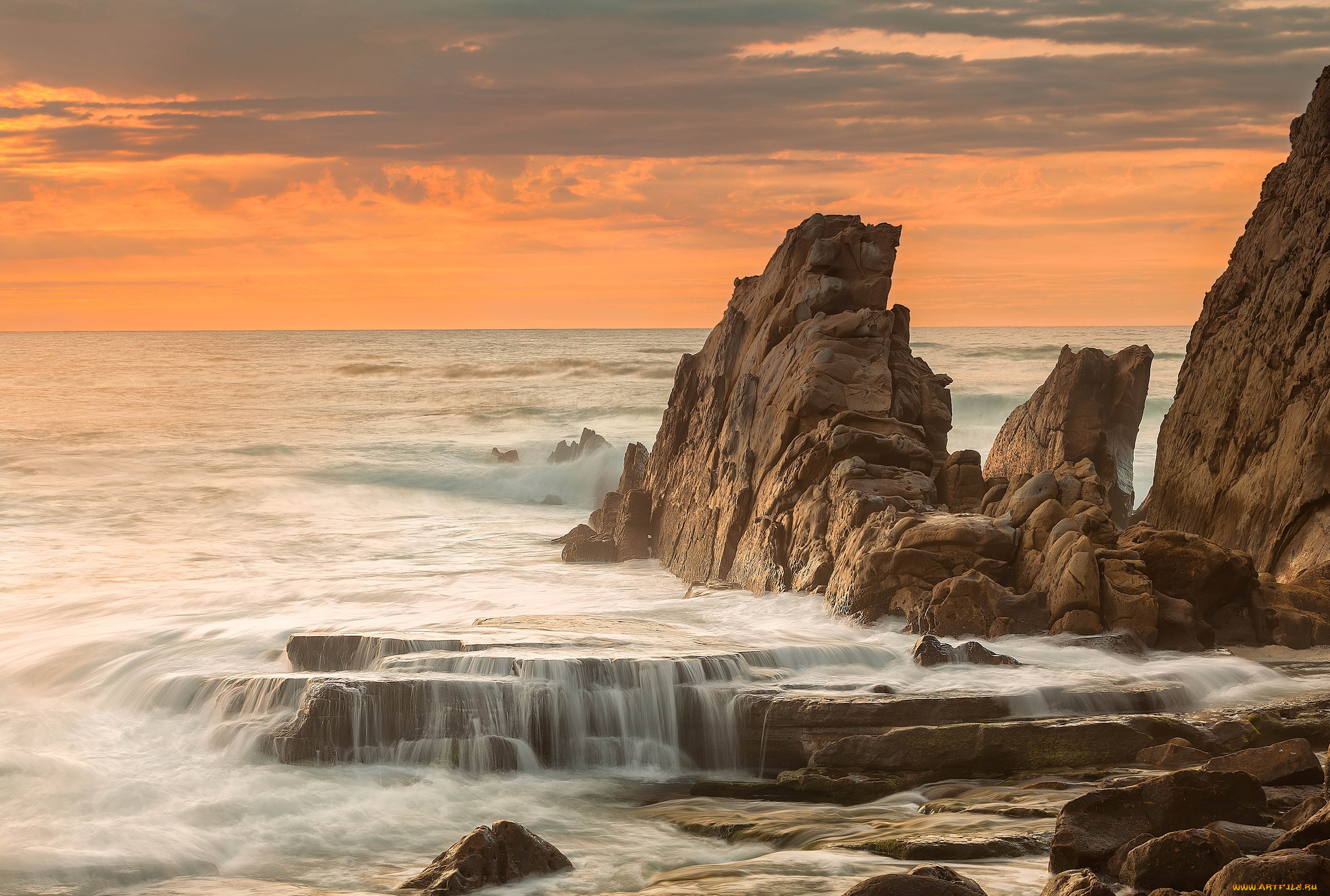 природа, побережье, волны, скалы, пена