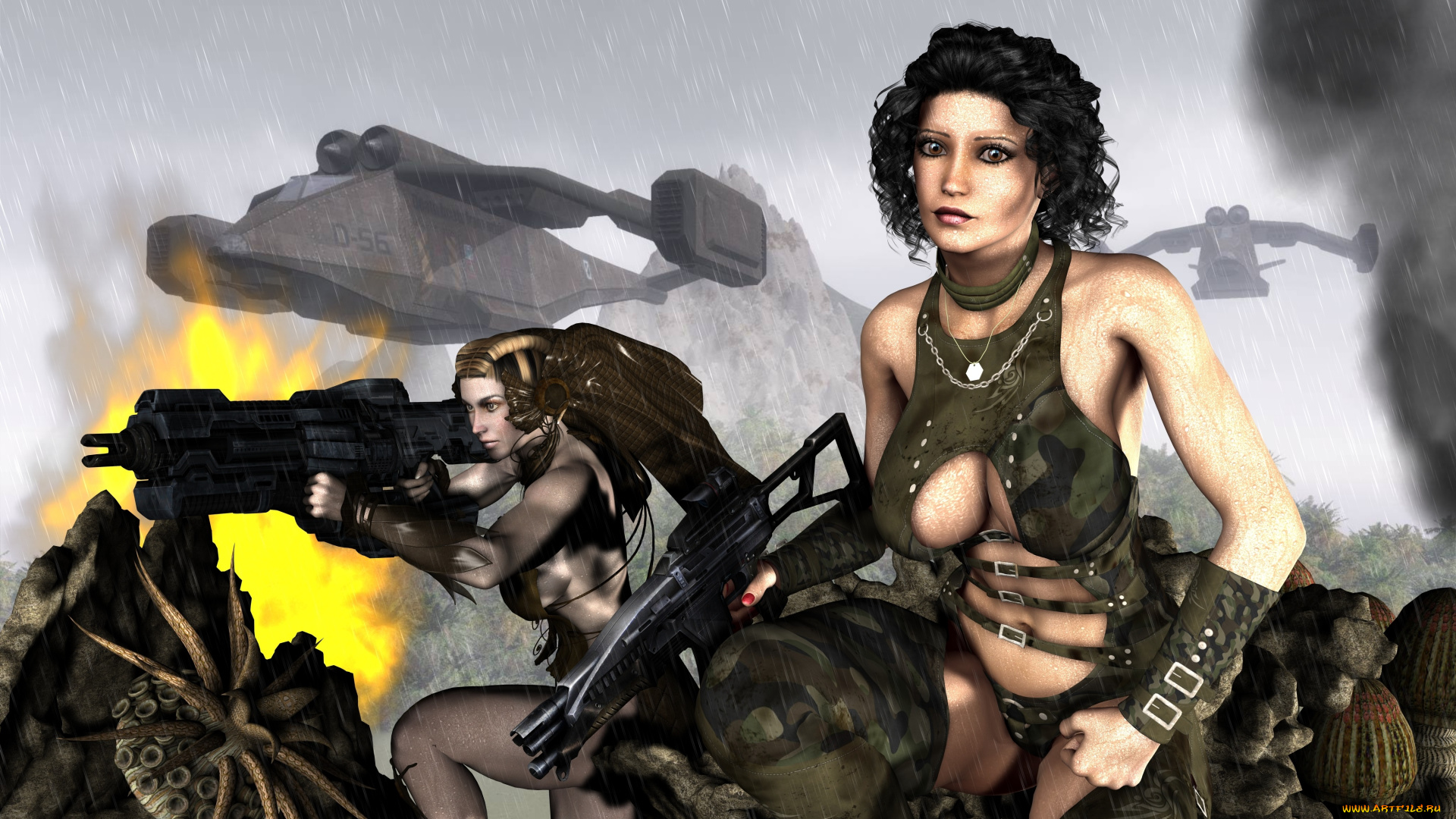 3д, графика, фантазия, , fantasy, оружие, фон, взгляд, девушки