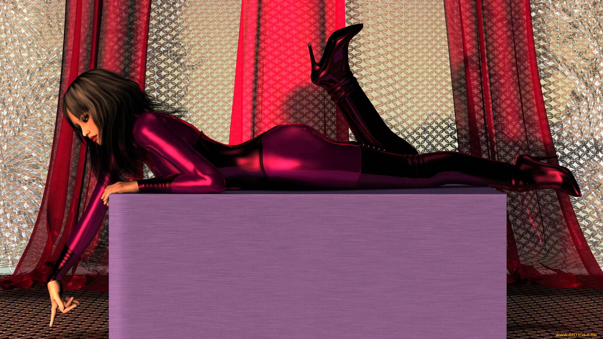 3д, графика, люди, , people, пол, стол, шторы, девушка, взгляд