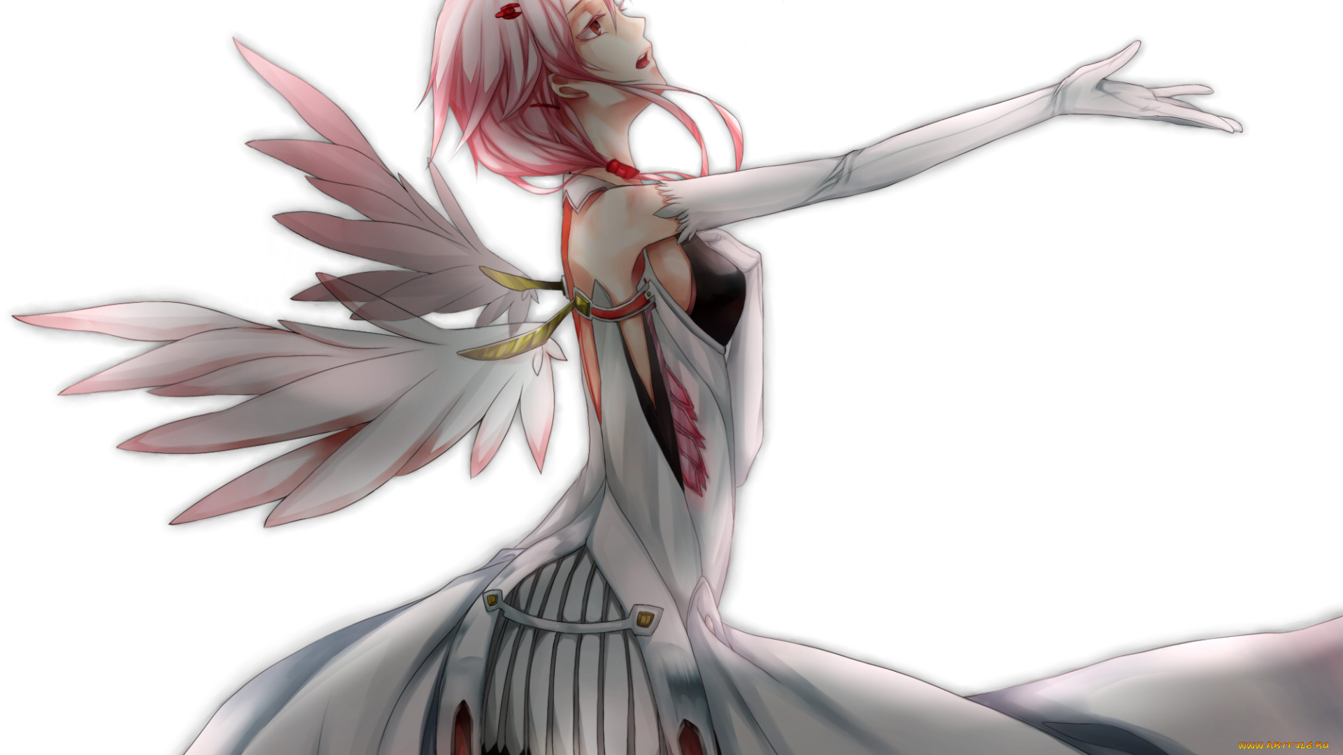 аниме, guilty, crown, крылья, платье, yuzuriha, inori, перья, музыка, девушка, пение