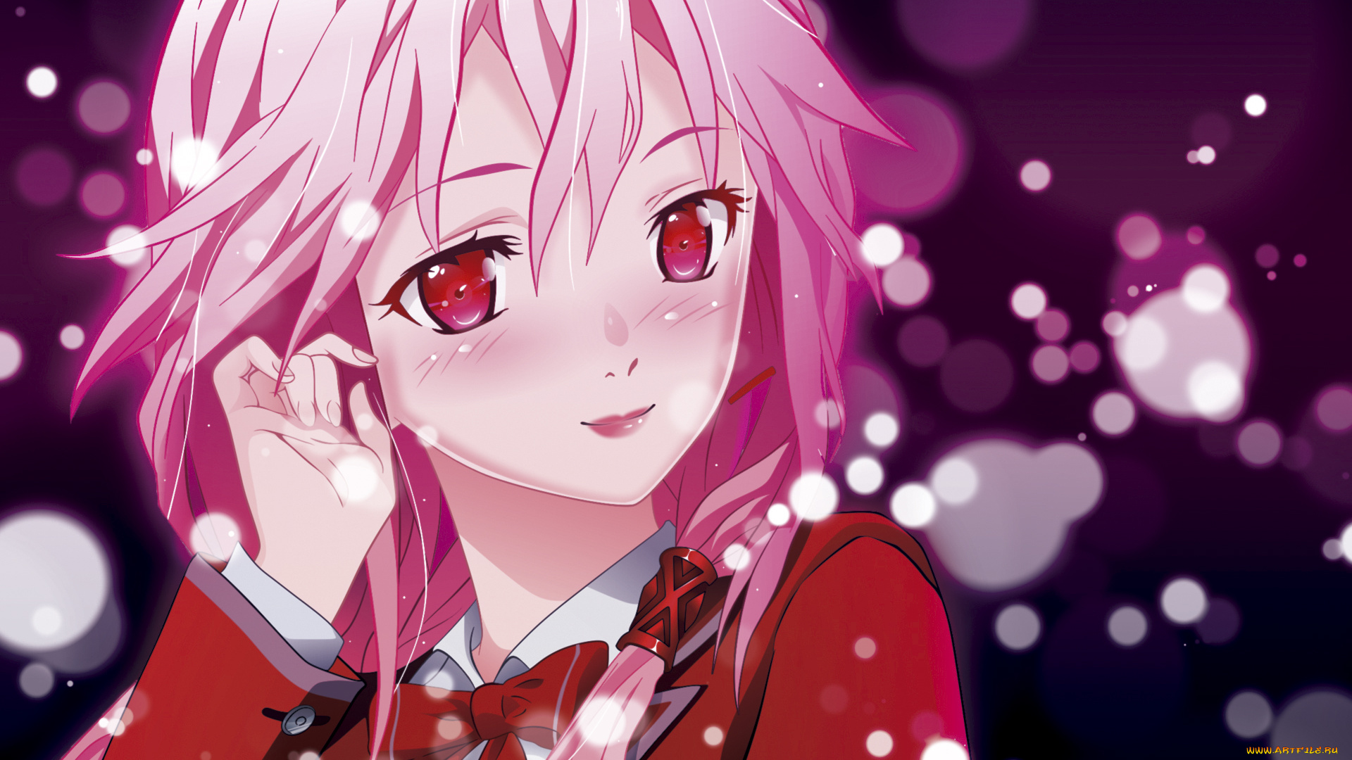 аниме, guilty, crown, улыбка, форма, бант, рука, yuzuriha, inori, девушка, заколка