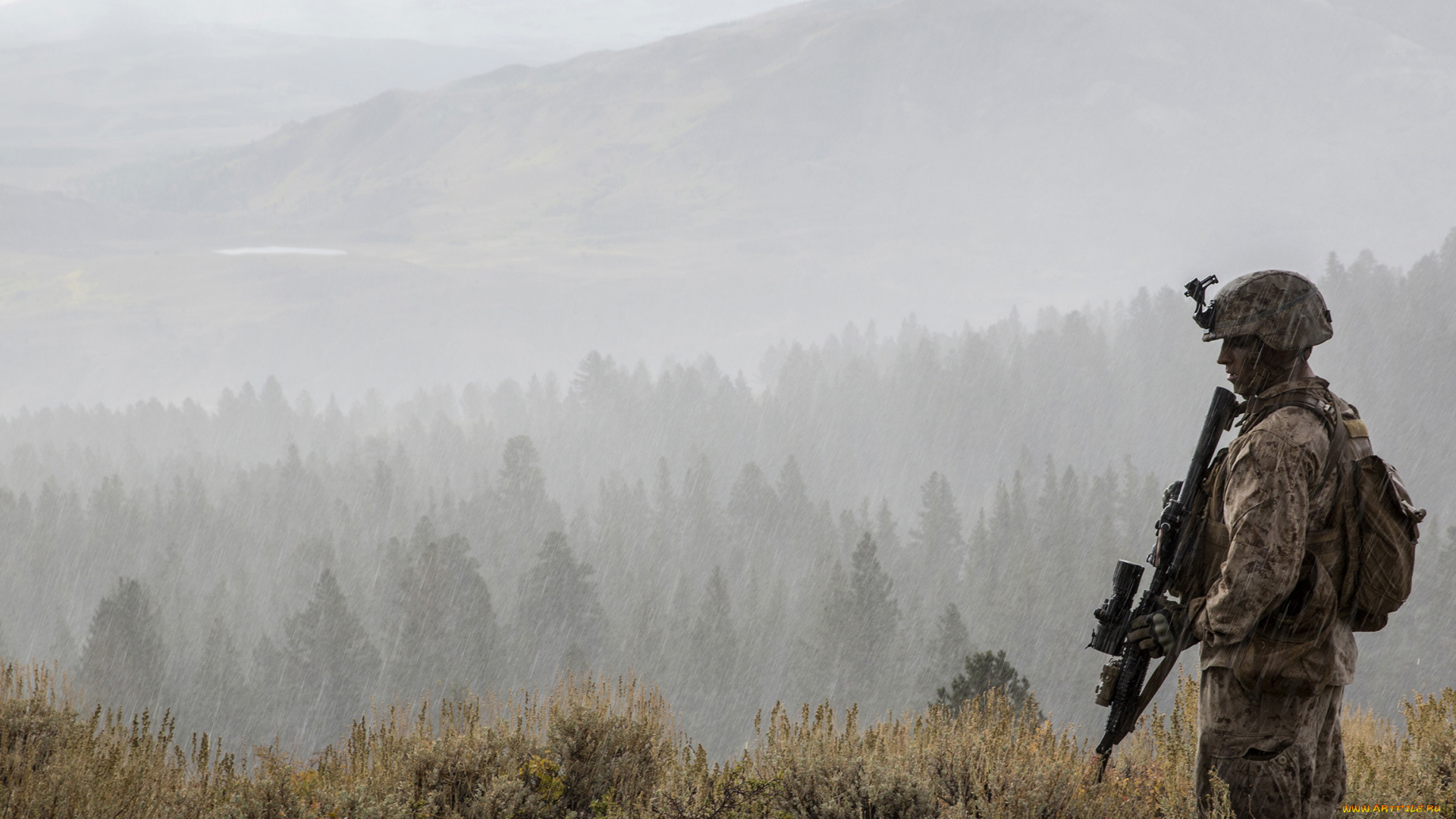 оружие, армия, спецназ, солдат, дождь