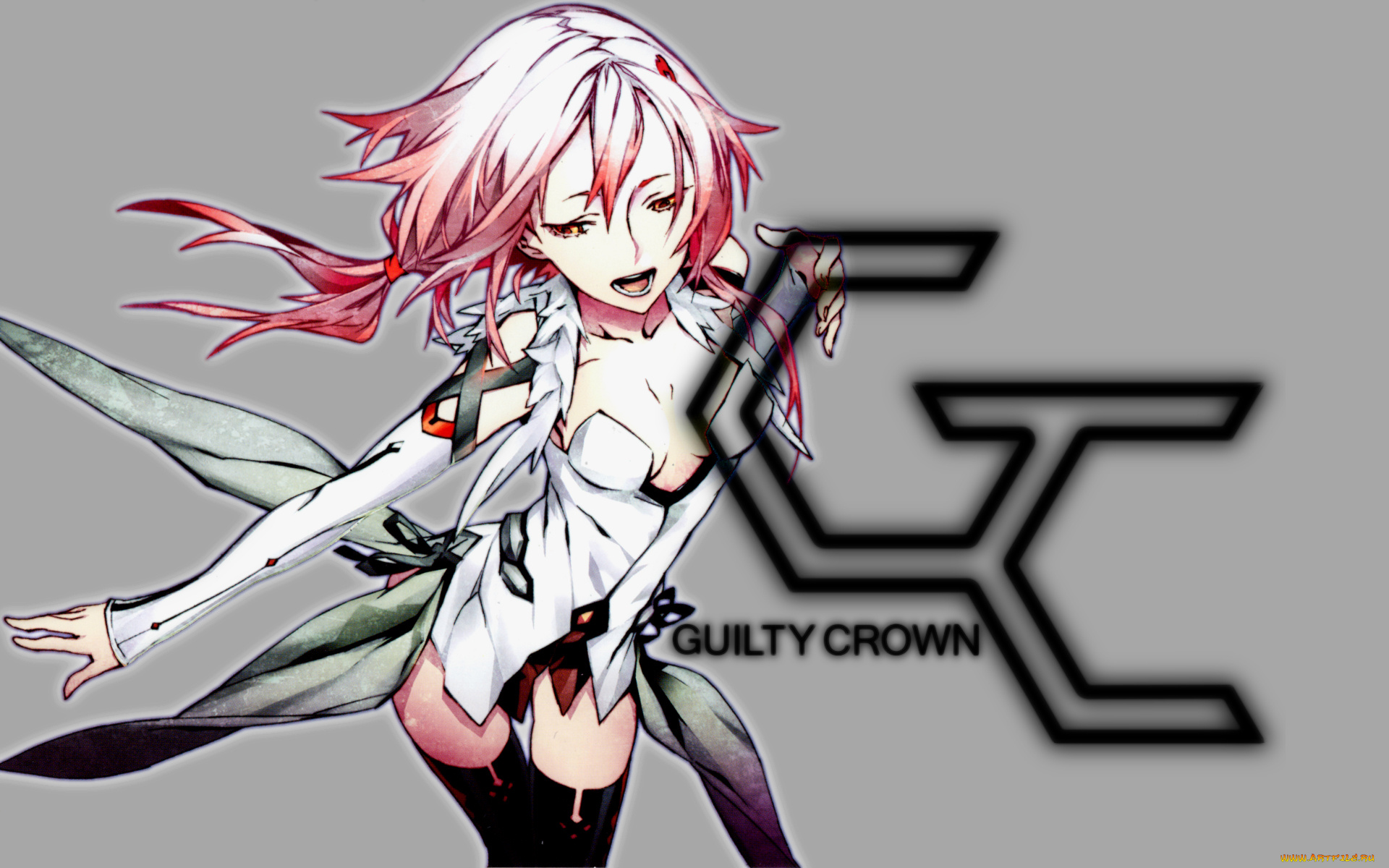 аниме, guilty, crown, пение, девушка, yuzuriha, inori, перья, музыка, платье